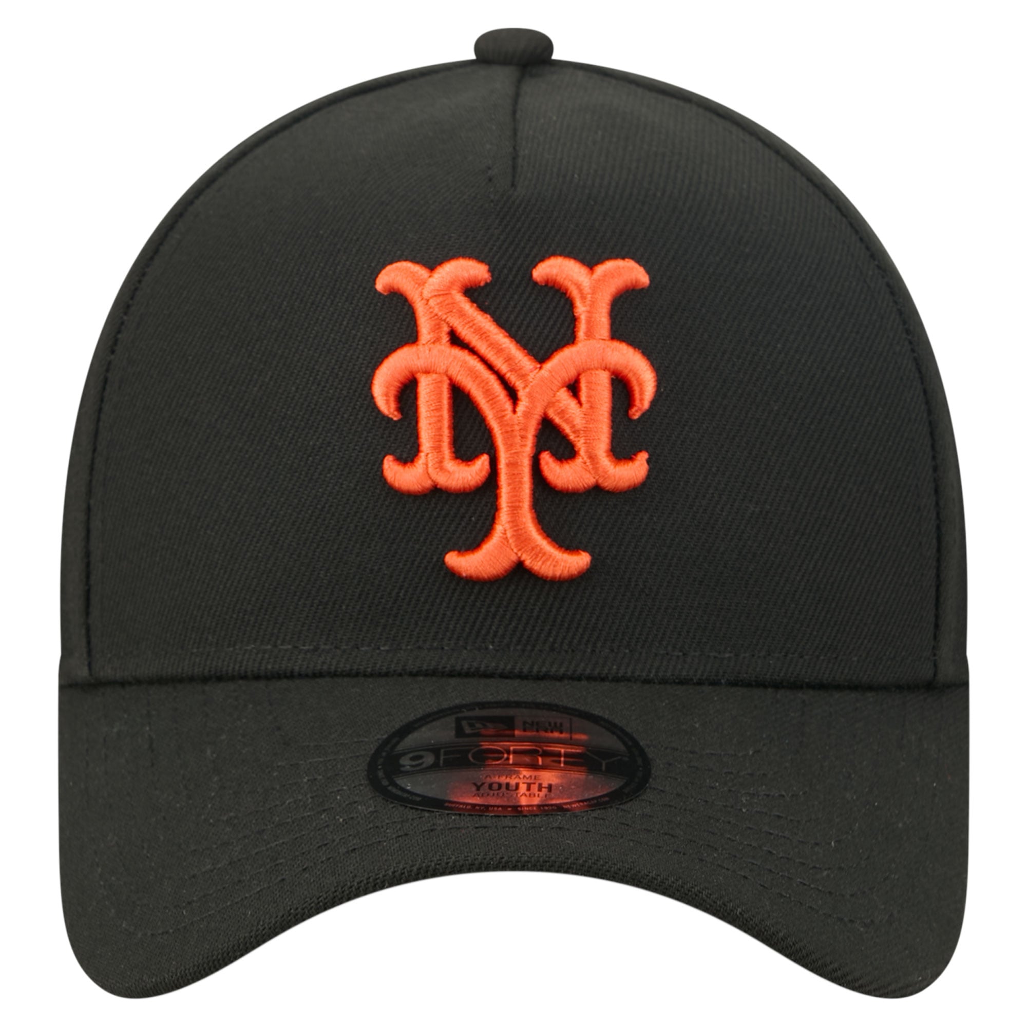 Youth New Era Black New York Mets Cooperstown Logo 9FORTY A-Frame Adjustable Hat