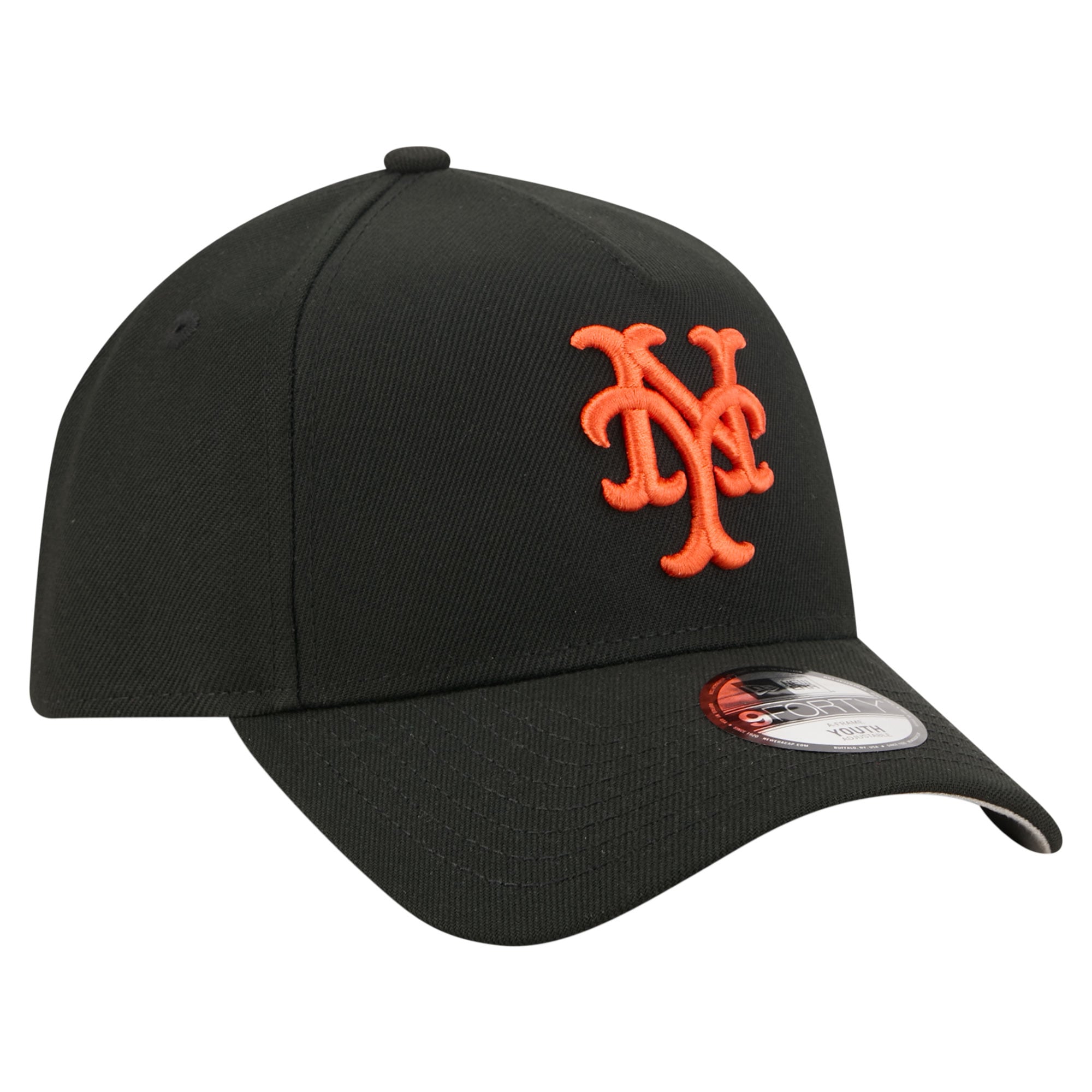 Casquette ajustable New Era 9FORTY A-Frame noire New York Mets avec logo Cooperstown pour jeunes
