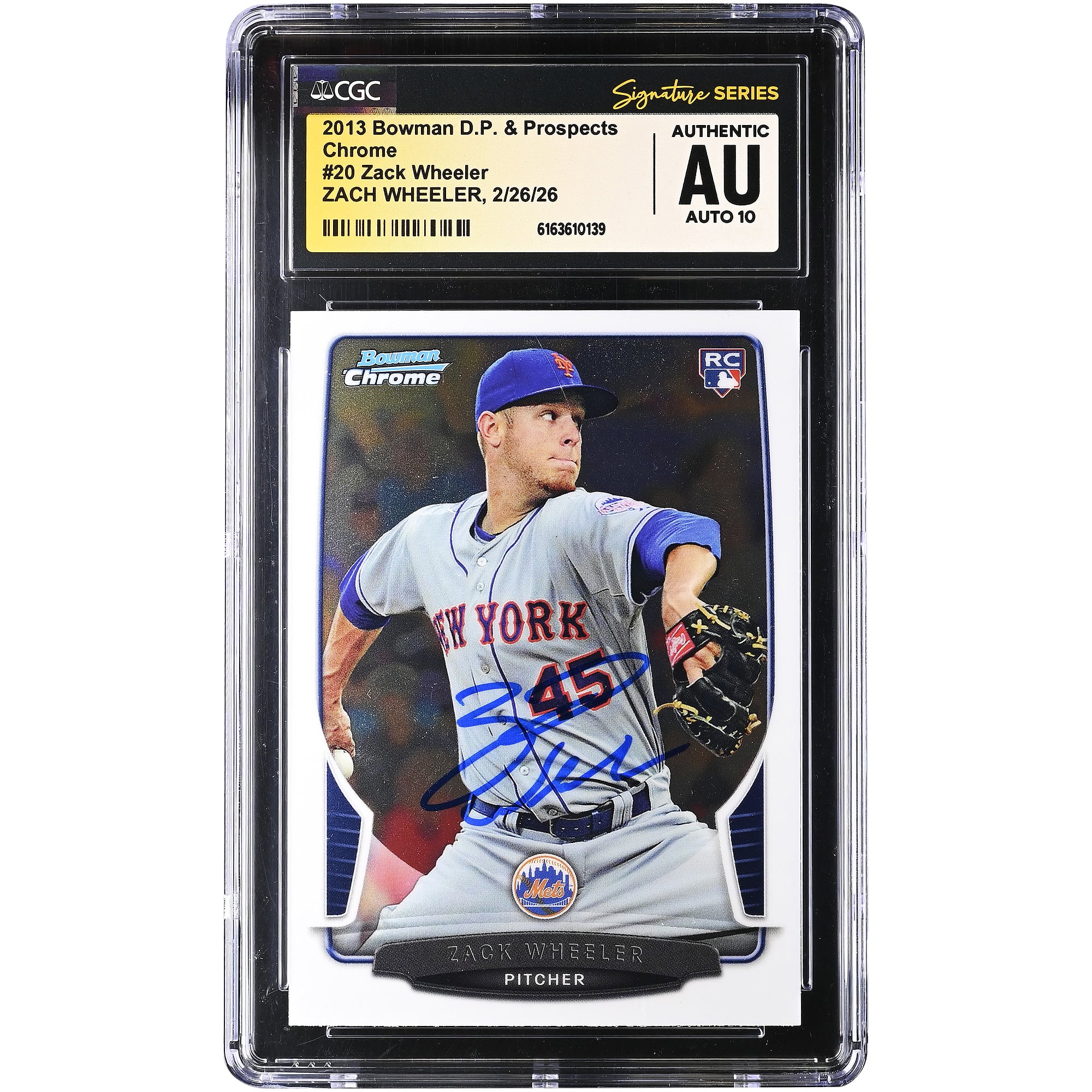 Zack Wheeler New York Mets Autographed 2013 Bowman Draft Picks & Prospects Chrome #20 CGC Authenticated Auto 10 Rookie Card