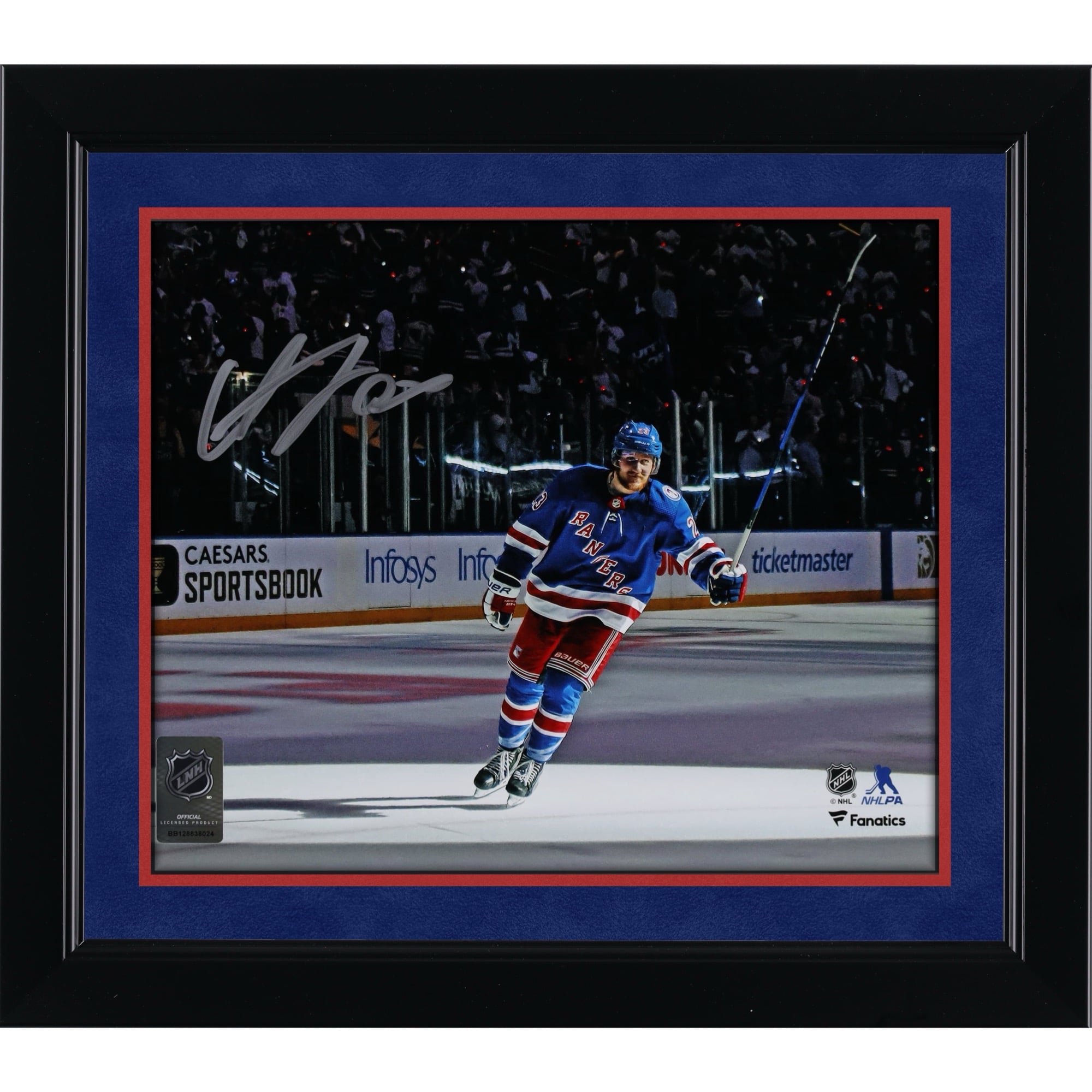 Photographie autographiée de 20 x 25 cm d'Adam Fox des Rangers de New York lors du salut d'après-match