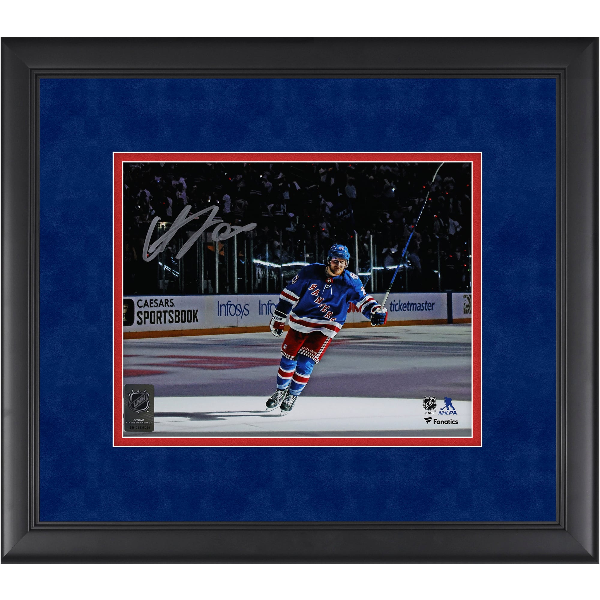 Adam Fox New York Rangers Autographed Framed 8" x 10" Blue Jersey Postgame Salute Photograph - Suede Mat Upgrade