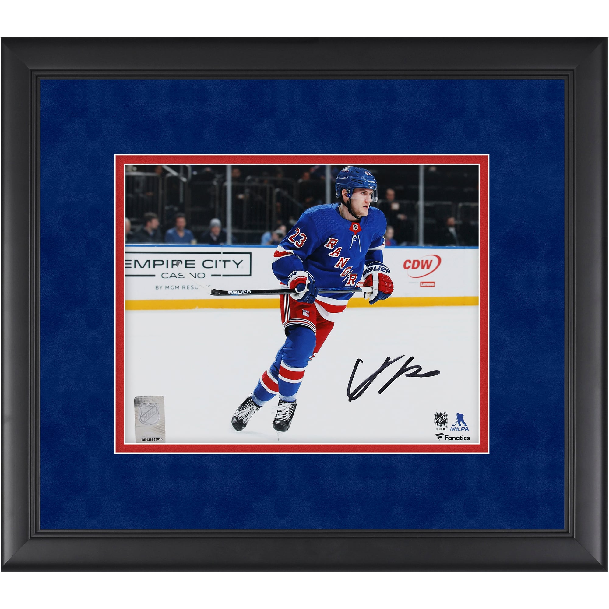 Adam Fox New York Rangers Autographed Framed 8" x 10" Blue Jersey Skating Photograph - Suede Mat Upgrade