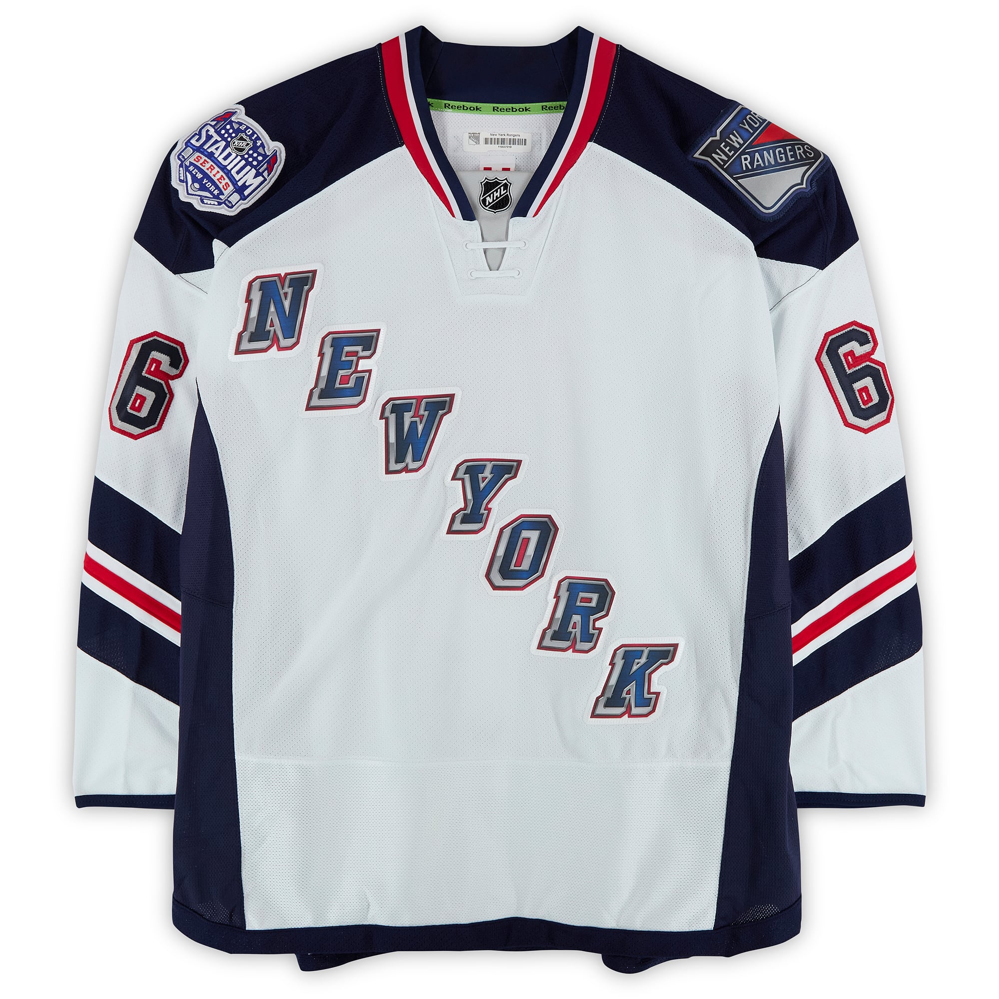 Anton Stralman New York Rangers Practice-Used #6 White Jersey vs. New York Islanders on January 29, 2014 - Worn During Warm-Ups