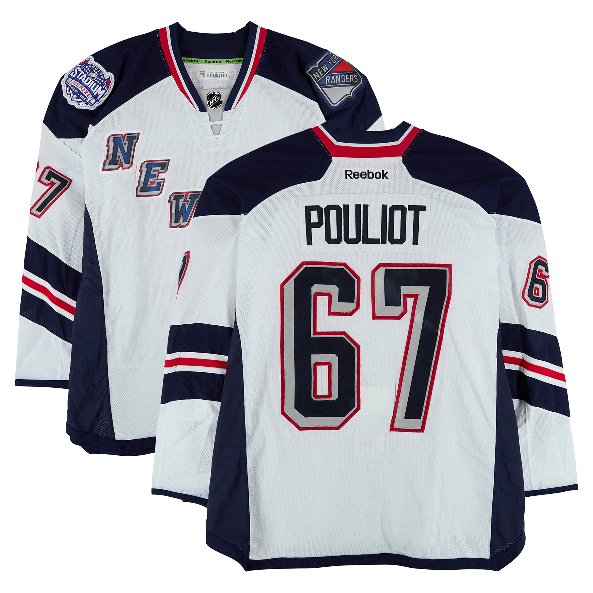 Benoit Pouliot New York Rangers Practice-Used #67 White Jersey vs. New York Islanders on January 29, 2014 - Worn During Warm-Ups