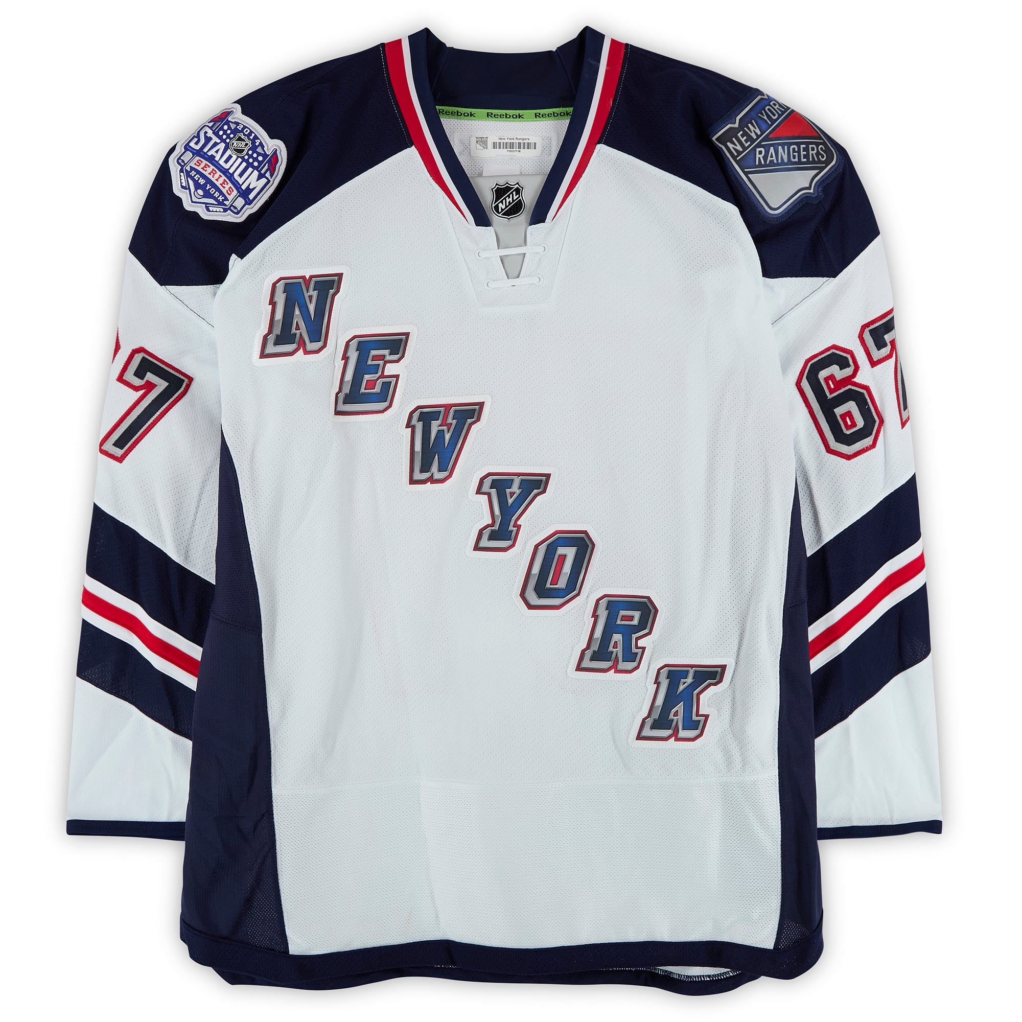 Benoit Pouliot New York Rangers Practice-Used #67 White Jersey vs. New York Islanders on January 29, 2014 - Worn During Warm-Ups