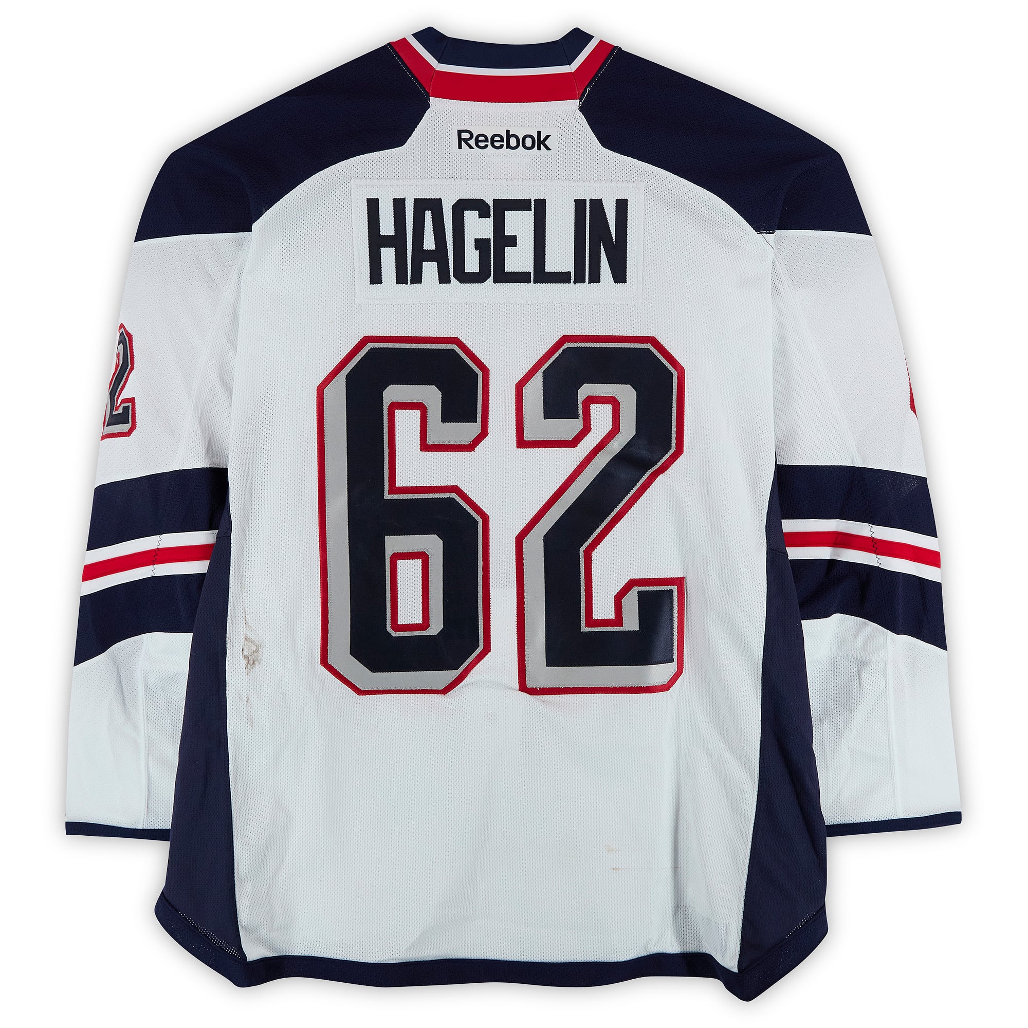 Carl Hagelin New York Rangers Practice-Used #62 White Jersey vs. New York Islanders on January 29, 2014 - Worn During Warm-Ups