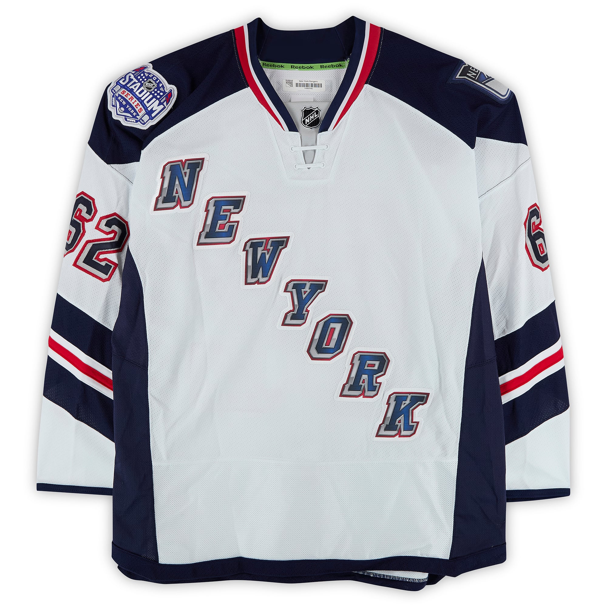 Carl Hagelin New York Rangers Practice-Used #62 White Jersey vs. New York Islanders on January 29, 2014 - Worn During Warm-Ups