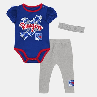 New York Rangers Outerstuff Girls Newborn & Infant Fumble Fairy Bodysuit, Pants & Headband Three-Piece Set - Blue/Gray