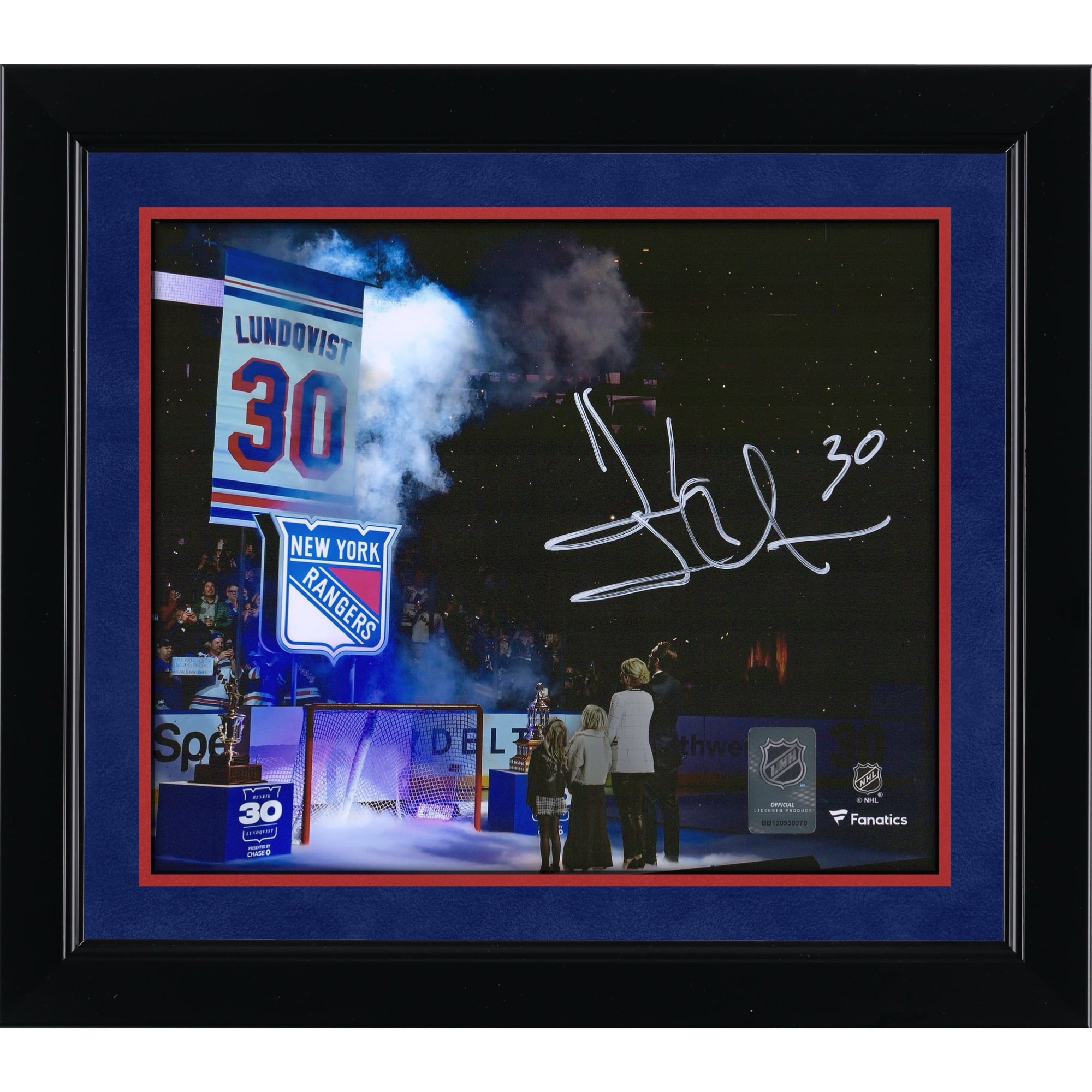 Henrik Lundqvist New York Rangers Autographed 8'' x 10'' Banner Raising Photograph