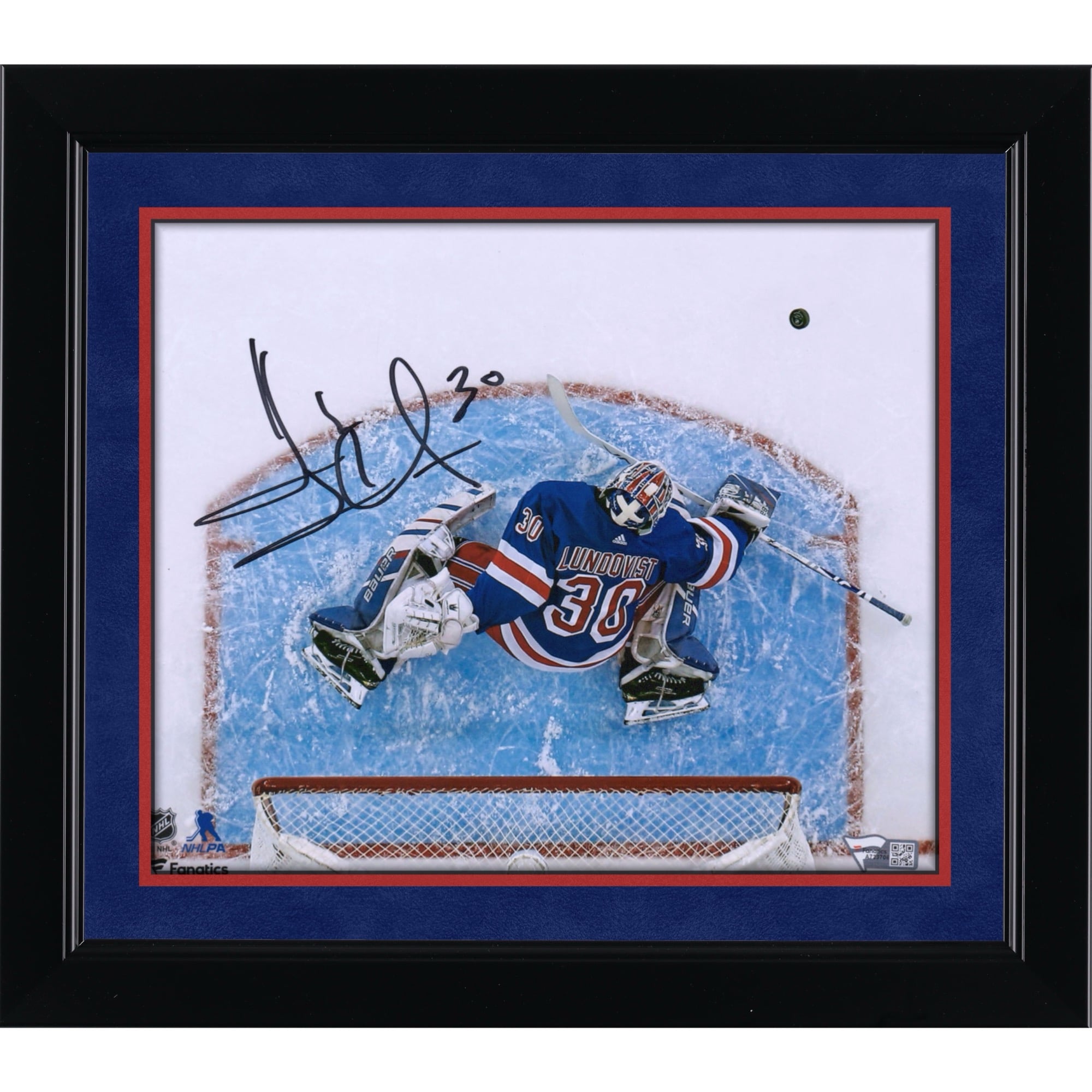 Henrik Lundqvist New York Rangers Autographed 8" x 10" Overhead Blocker Save Photograph