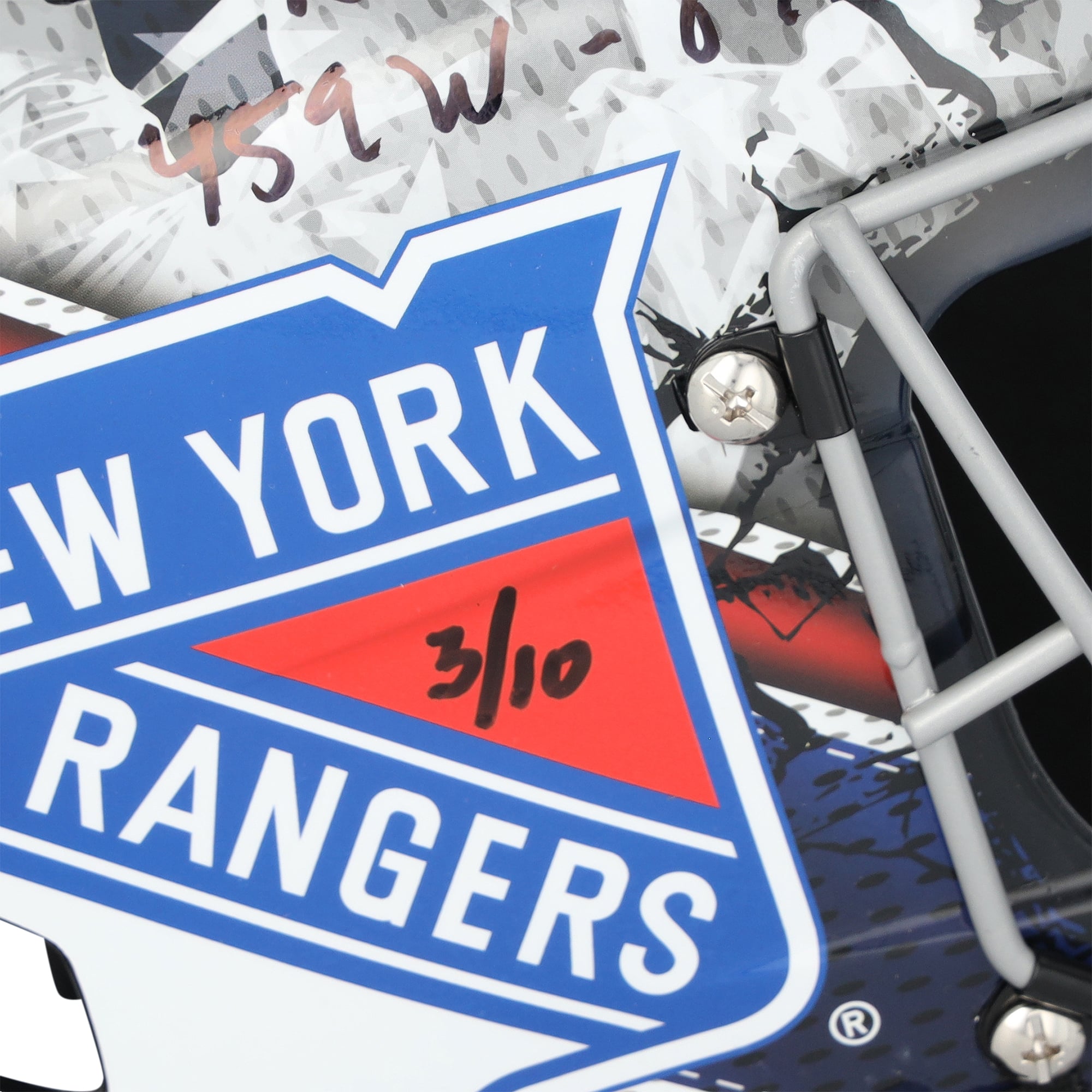 Masque de gardien de but réplique autographié par Henrik Lundqvist des Rangers de New York, avec inscription « NYR Record 459W-64SO » - Édition limitée à 10 exemplaires