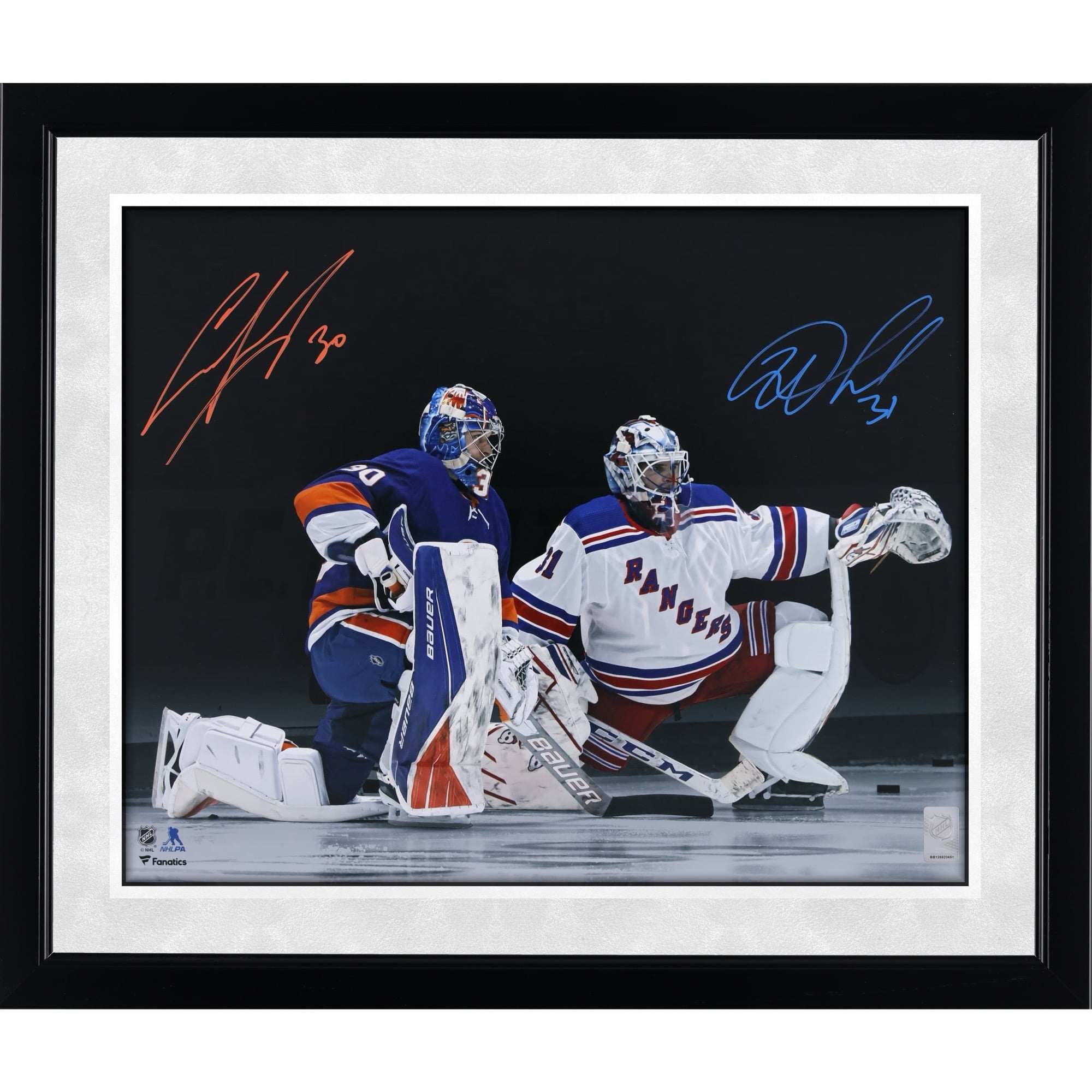 Igor Shesterkin New York Rangers & Ilya Sorokin New York Islanders Autographed 16" x 20" On One Knee Photograph