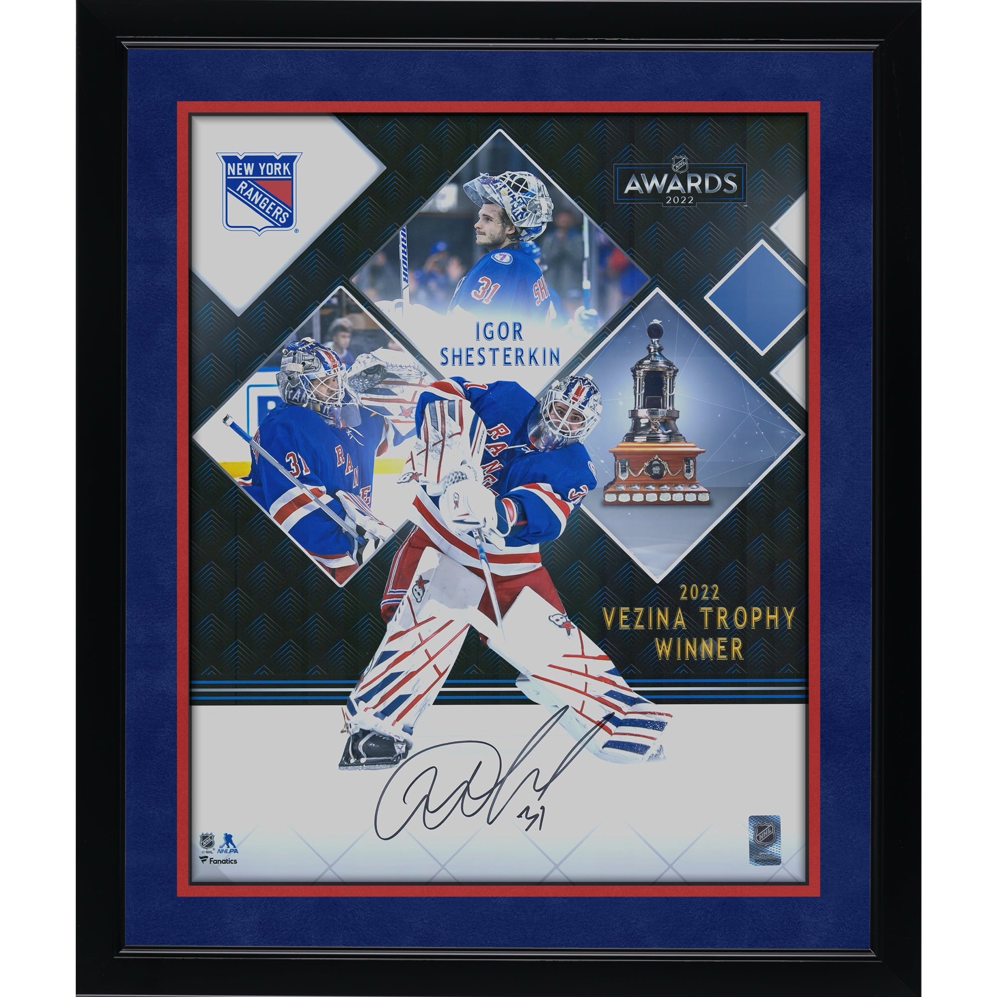 Igor Shesterkin New York Rangers Autographed 16'' x 20'' 2022 Vezina Trophy Winner Stylized Photograph