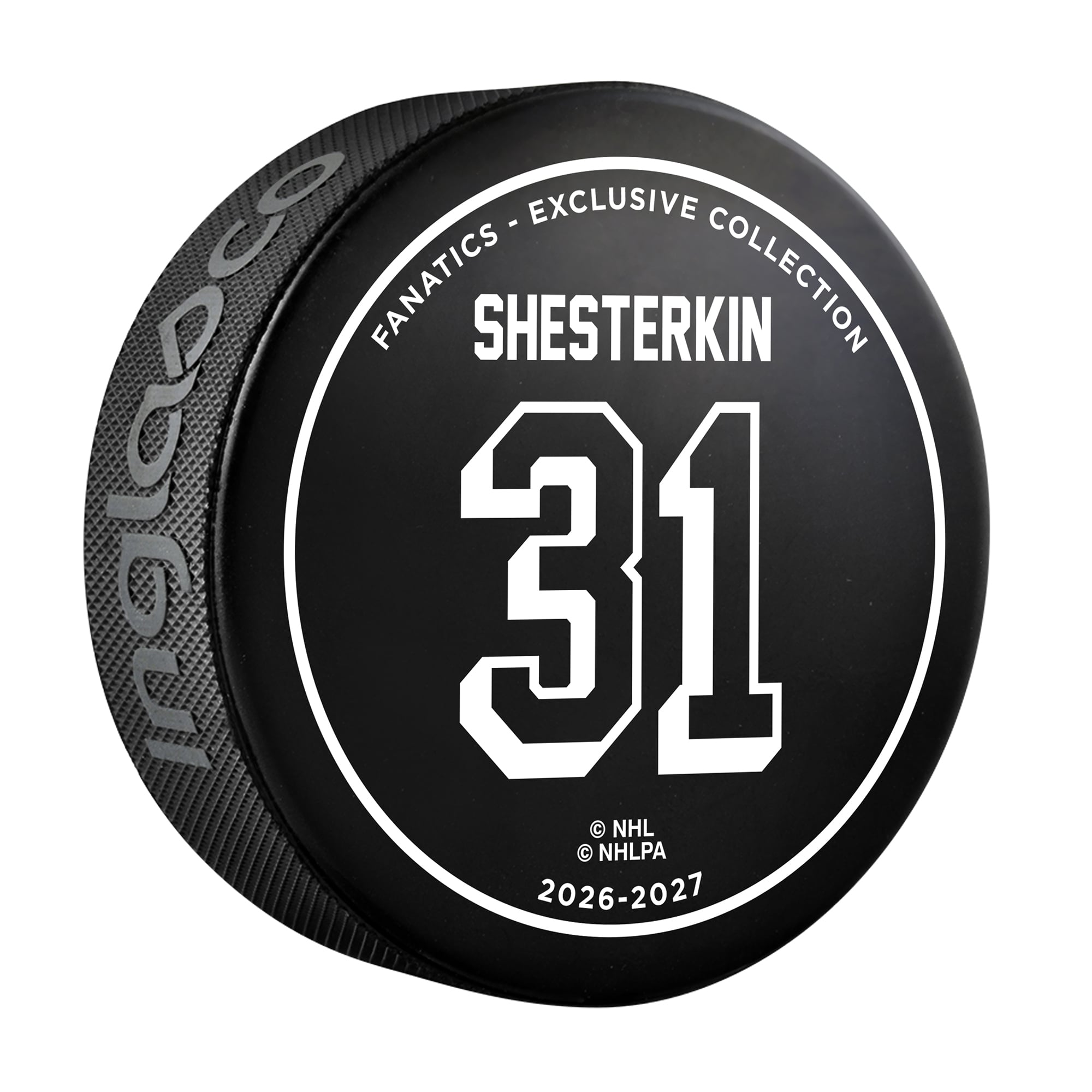 Igor Shesterkin New York Rangers Autographed 1st Goalie Goal in Franchise History Hockey Puck - Limited Edition of 131