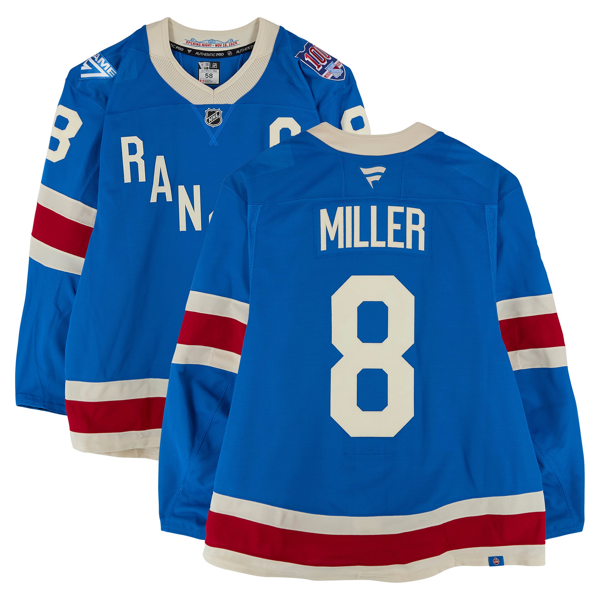 Maillot alternatif bleu n° 10 des Rangers de New York porté par J.T. Miller lors du match contre les Sabres de Buffalo le 8 avril 2026
