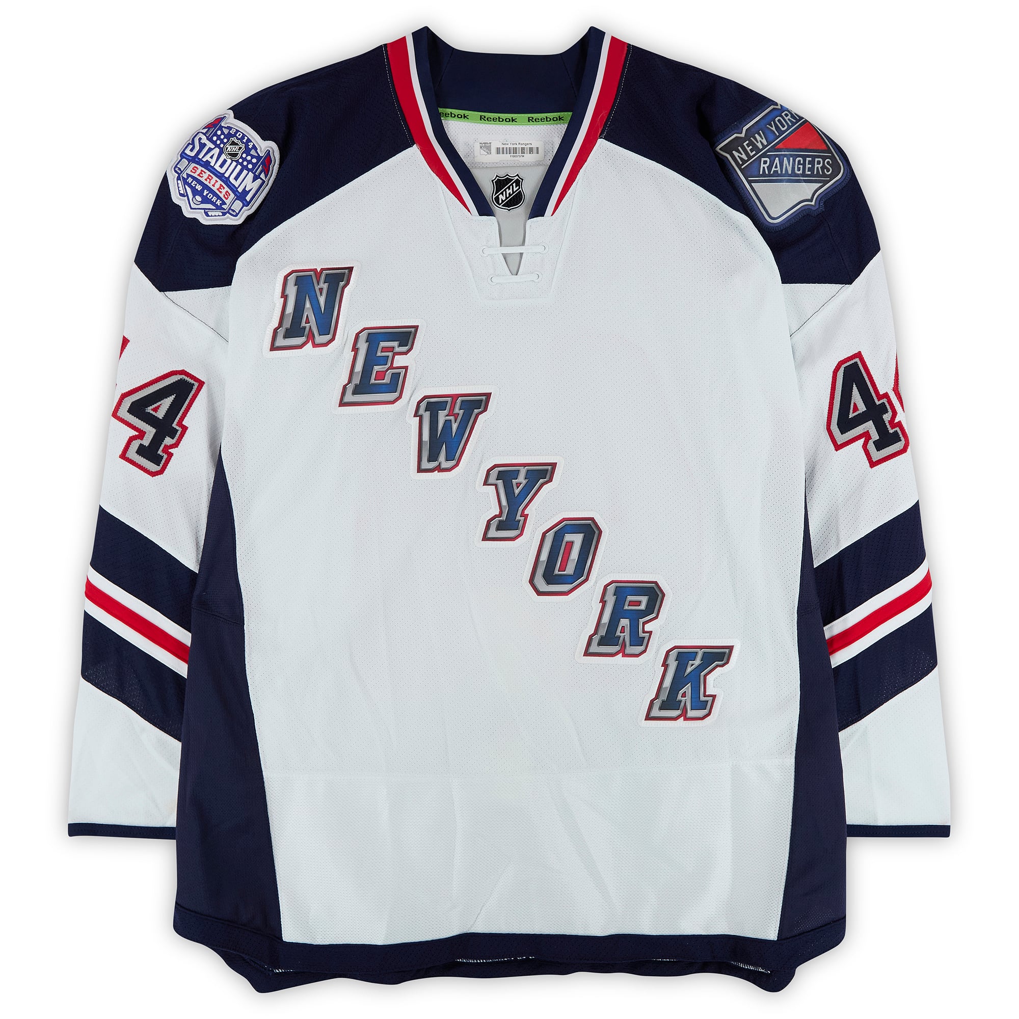 Justin Falk New York Rangers Player-Issued #44 White Jersey vs. New York Islanders on January 29, 2014