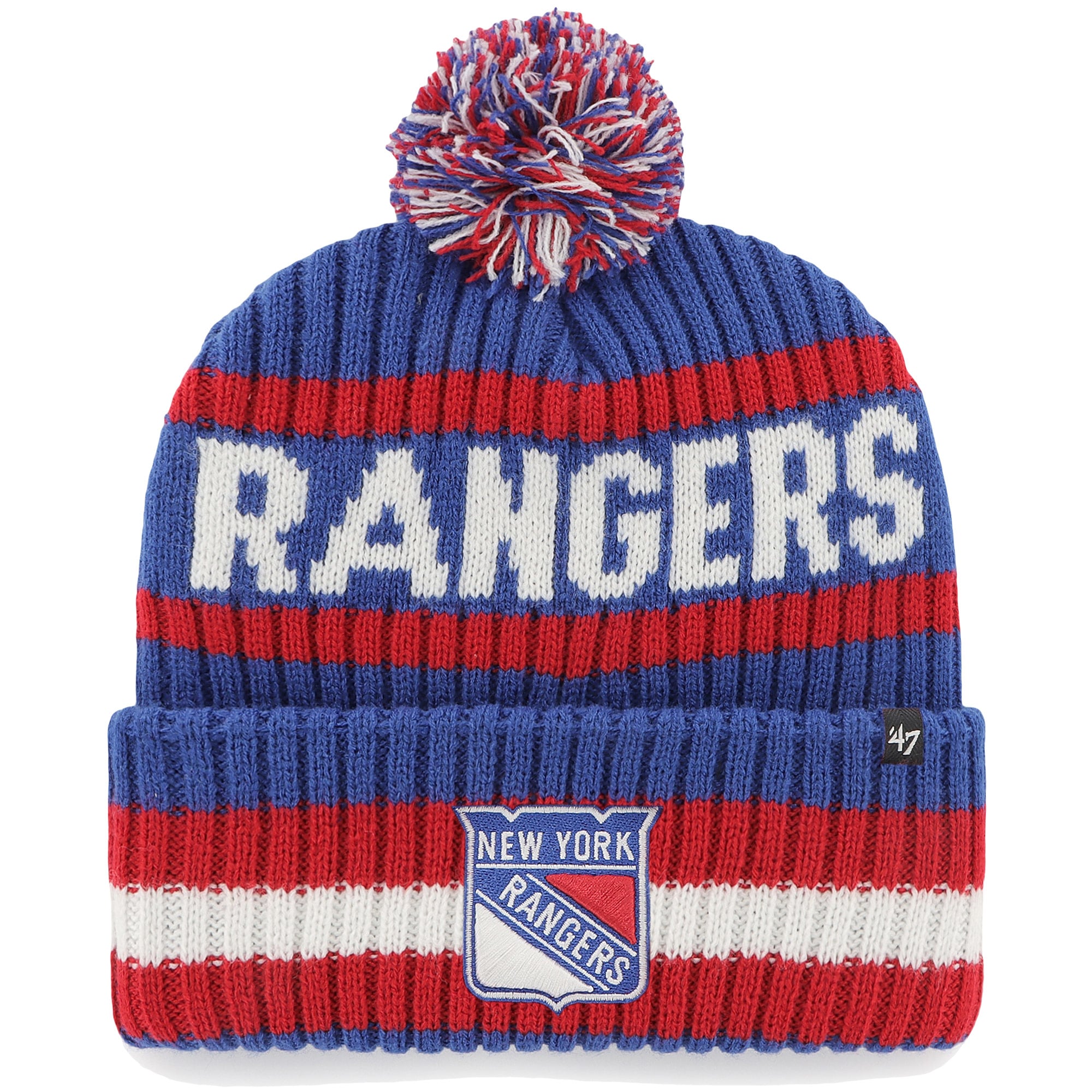 Bonnet à revers Bering bleu des Rangers de New York, modèle 47, avec pompon
