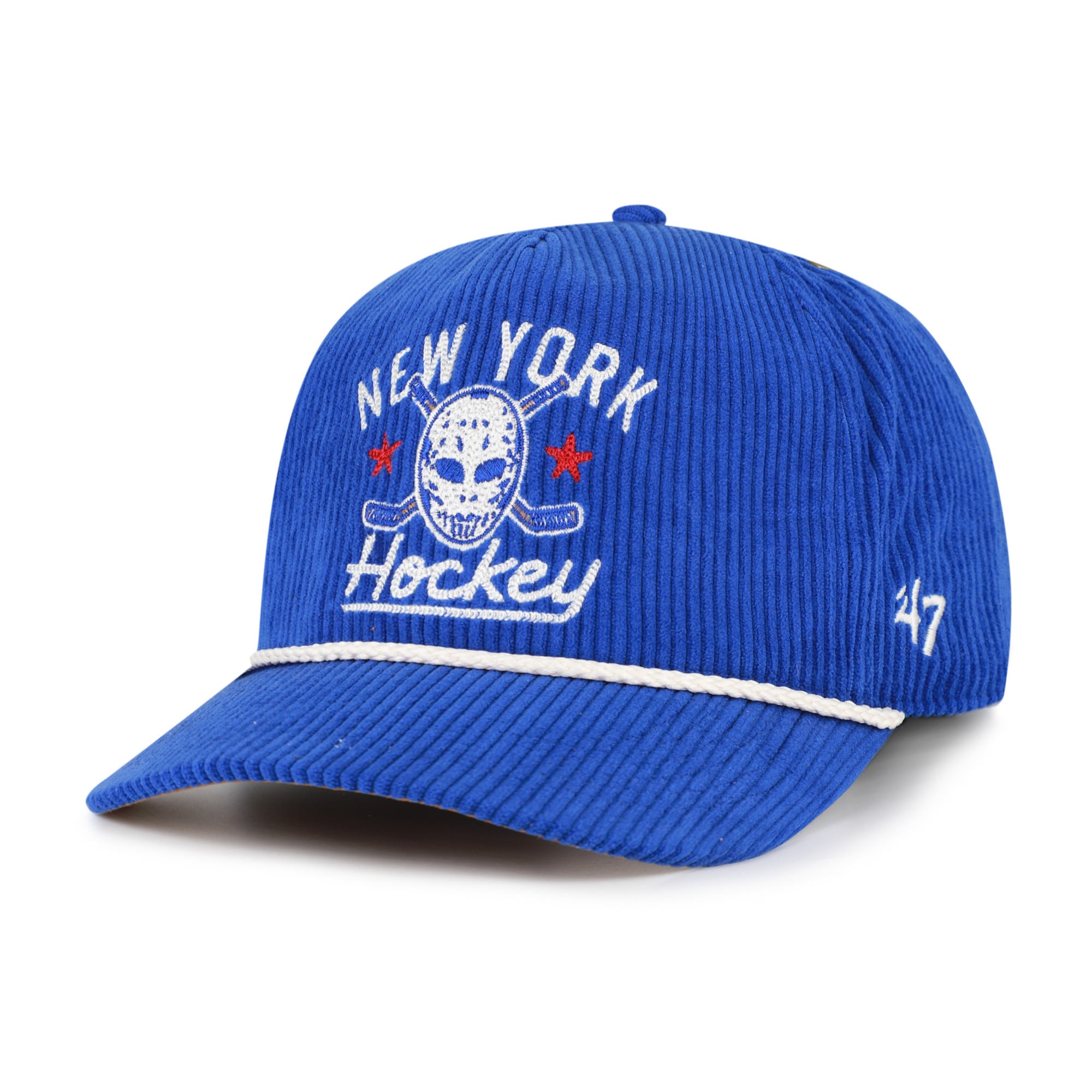 Men's '47 Blue New York Rangers Hockey Mask Corduroy Rope Hitch Adjustable Hat