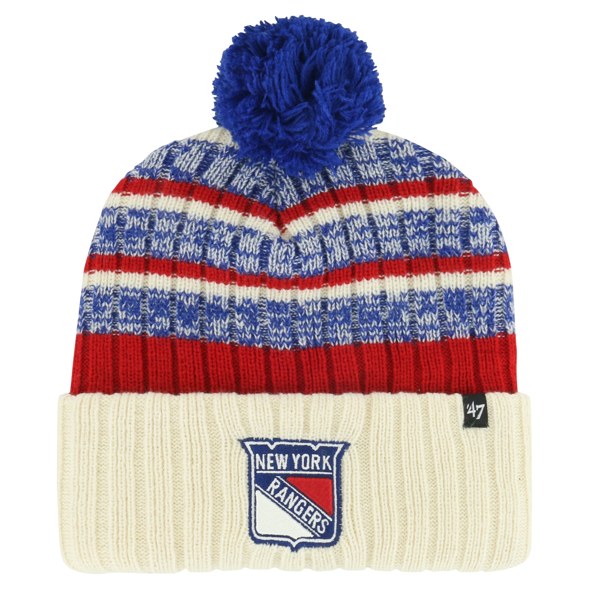 Bonnet en tricot à revers Tavern des New York Rangers '47 crème pour hommes avec pompon