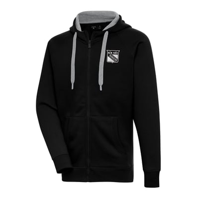  New York Rangers Antigua Metallic Logo Victory Full-Zip Hoodie - Black