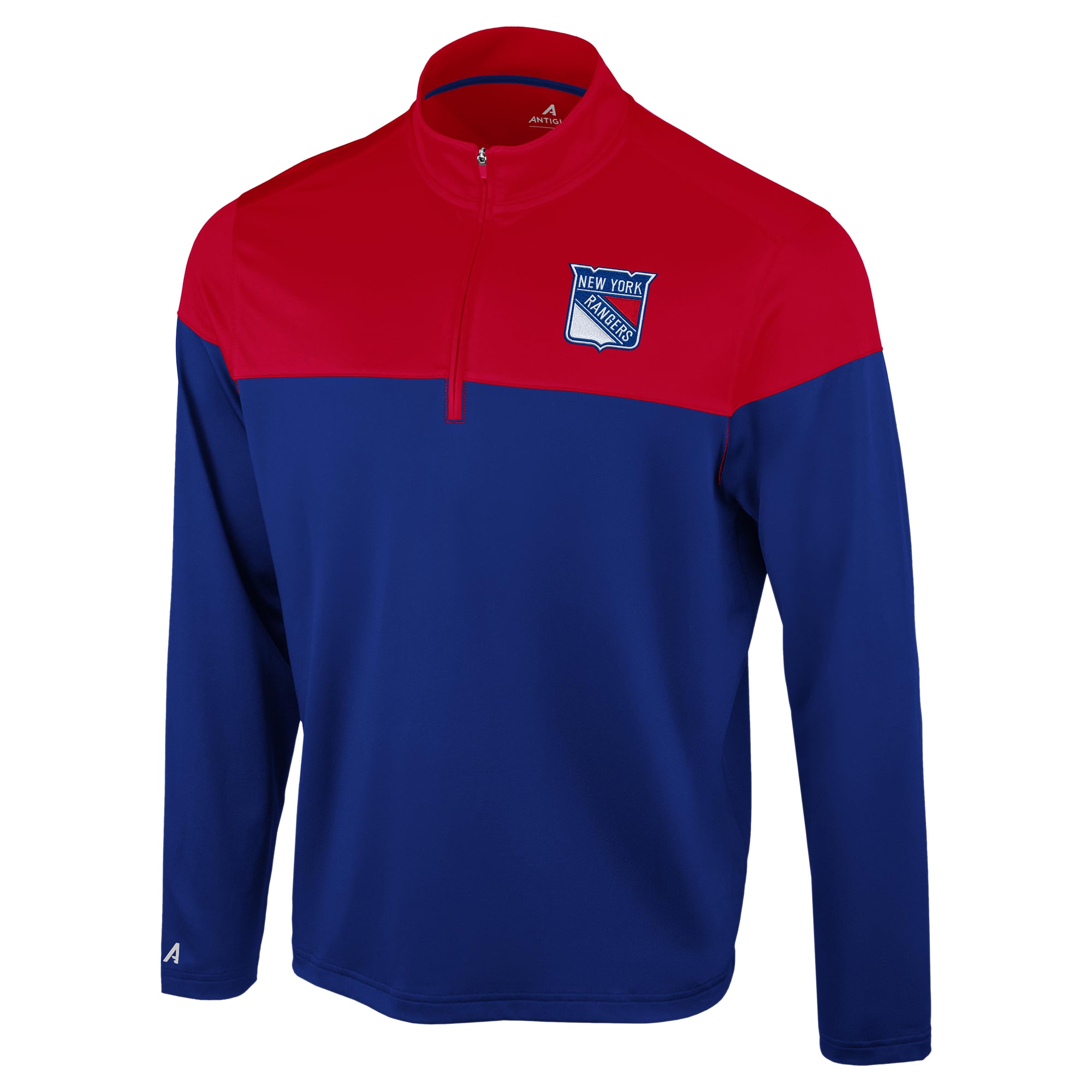 Pull à col zippé Antigua bleu/rouge pour homme, New York Rangers Hinder