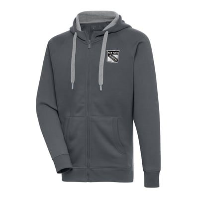  New York Rangers Antigua Metallic Logo Victory Full-Zip Hoodie - Charcoal