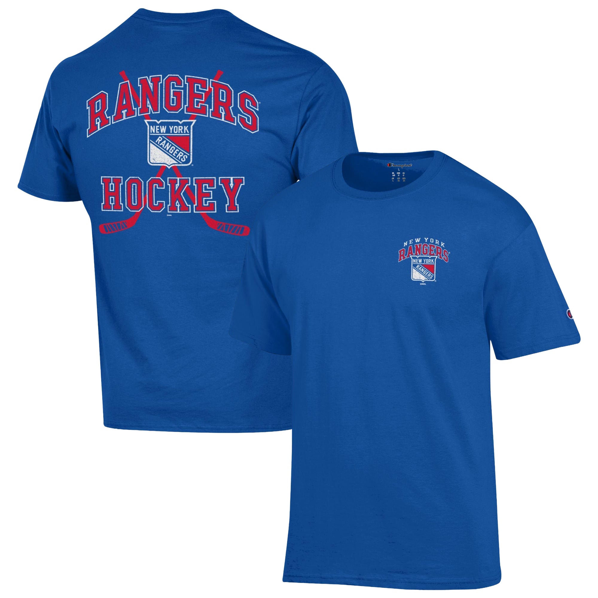 T-shirt Champion bleu pour homme des Rangers de New York « Stick With It »