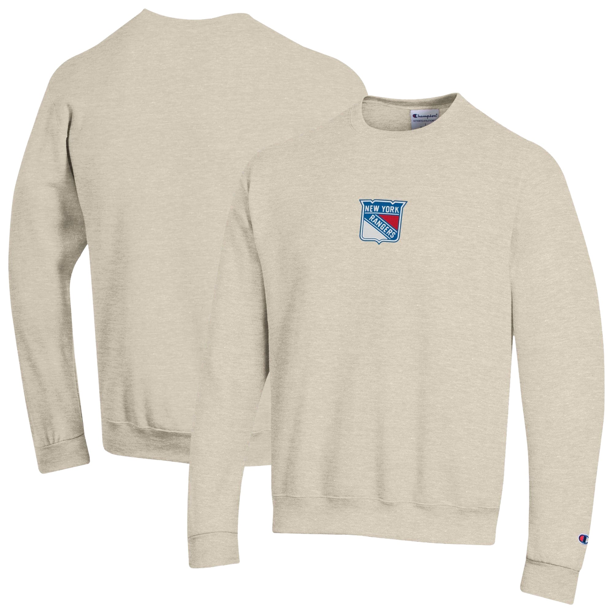 Men's Champion Oatmeal New York Rangers Eco Powerblend Sweatshirt