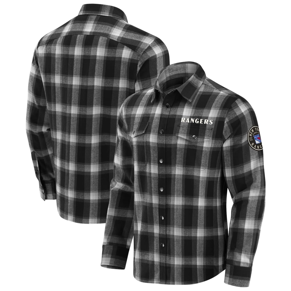 Chemise à carreaux en flanelle noire à boutons-pression de la collection Darius Rucker des Rangers de New York pour homme par Fanatics
