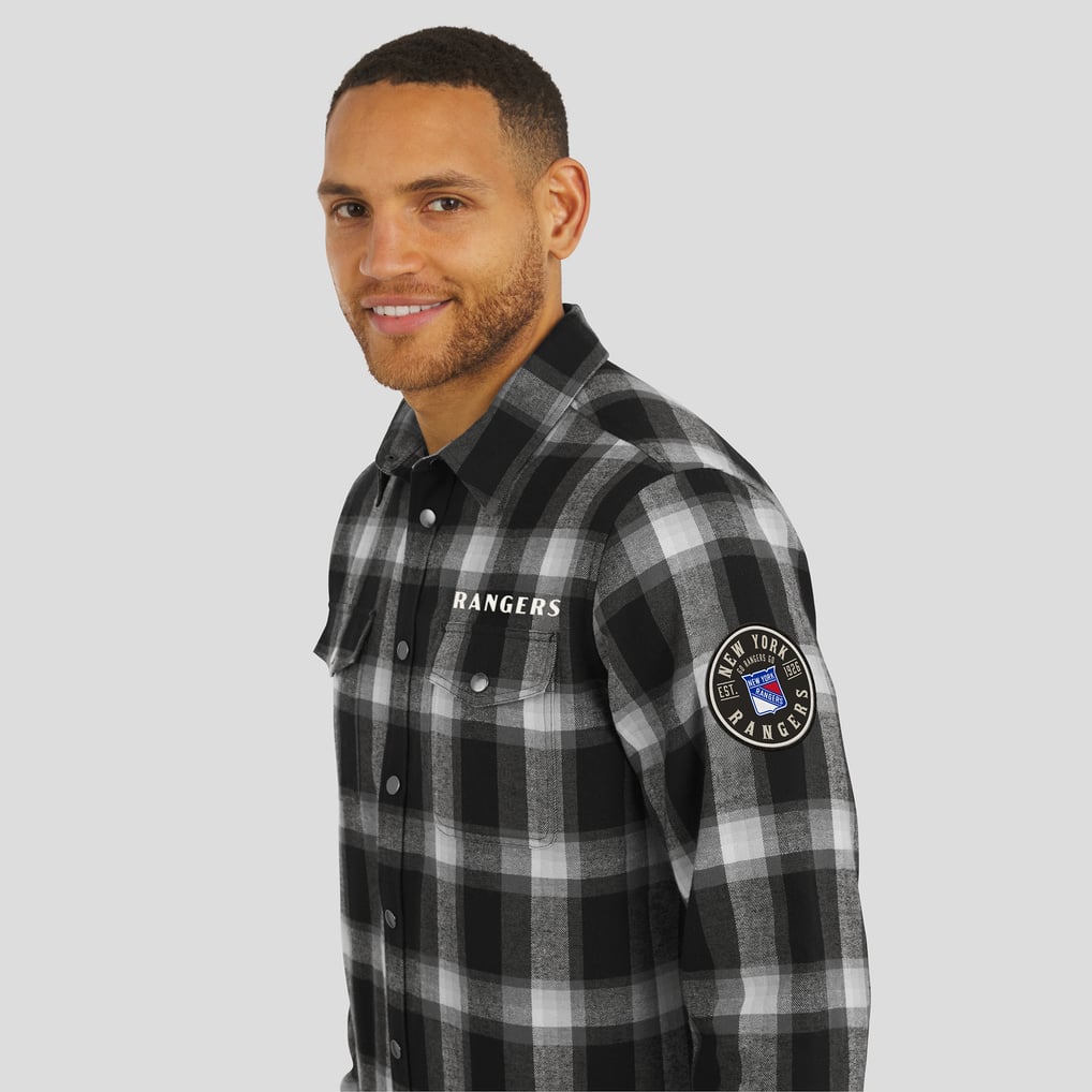 Chemise à carreaux en flanelle noire à boutons-pression de la collection Darius Rucker des Rangers de New York pour homme par Fanatics