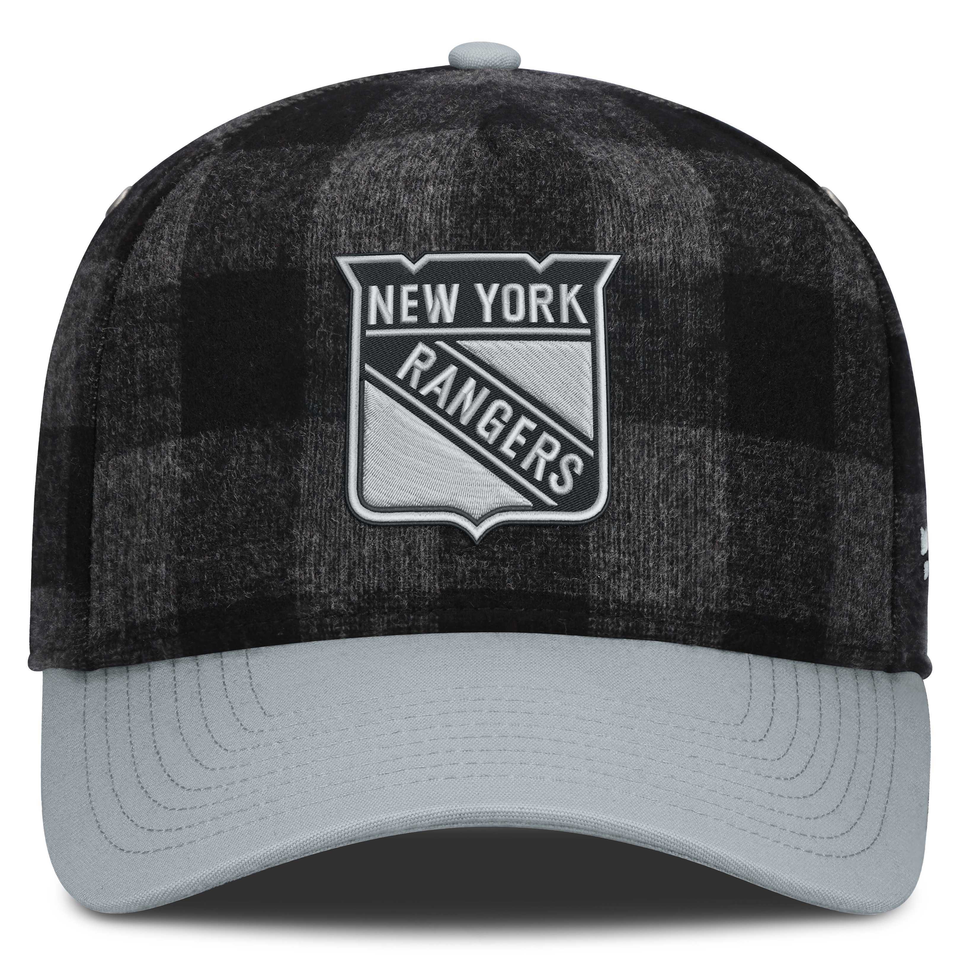 Men's Fanatics Black/Gray New York Rangers Huntsman Plaid A-Frame Adjustable Hat