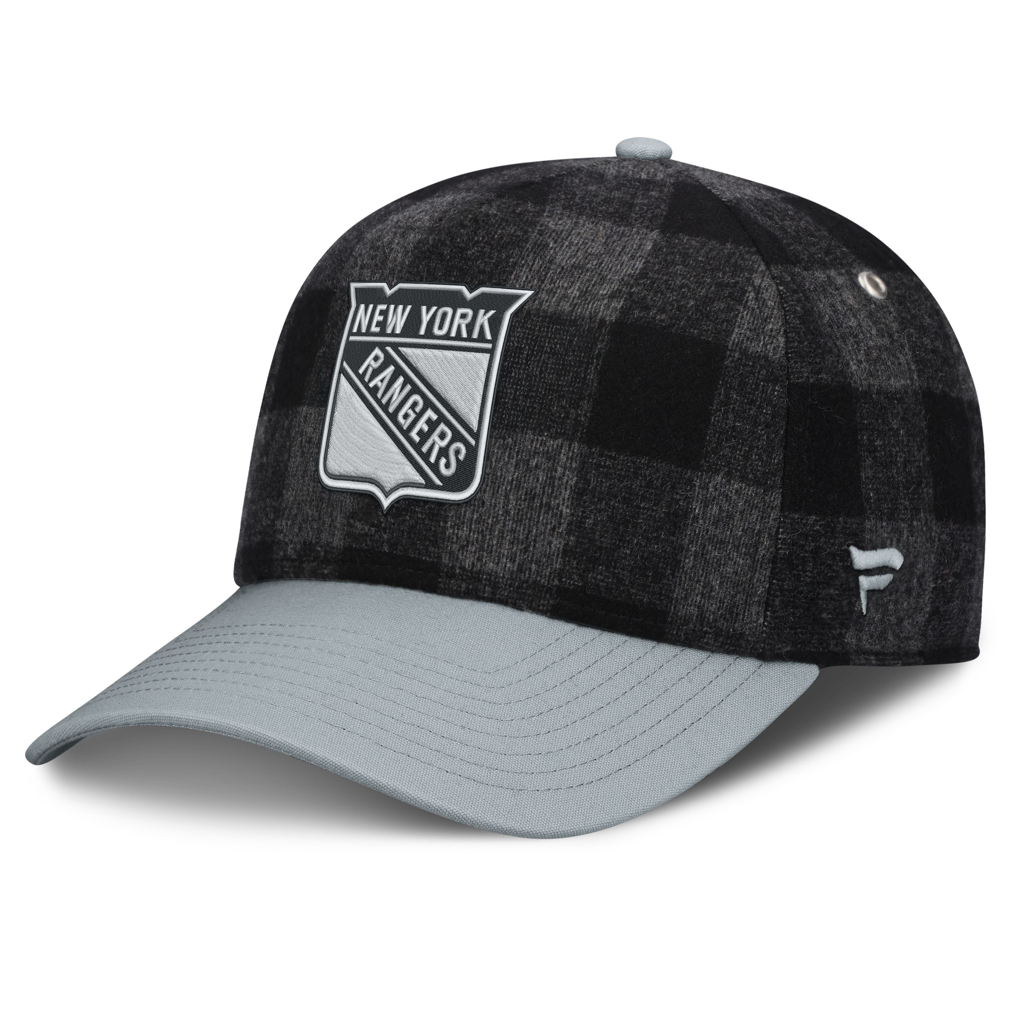 Men's Fanatics Black/Gray New York Rangers Huntsman Plaid A-Frame Adjustable Hat
