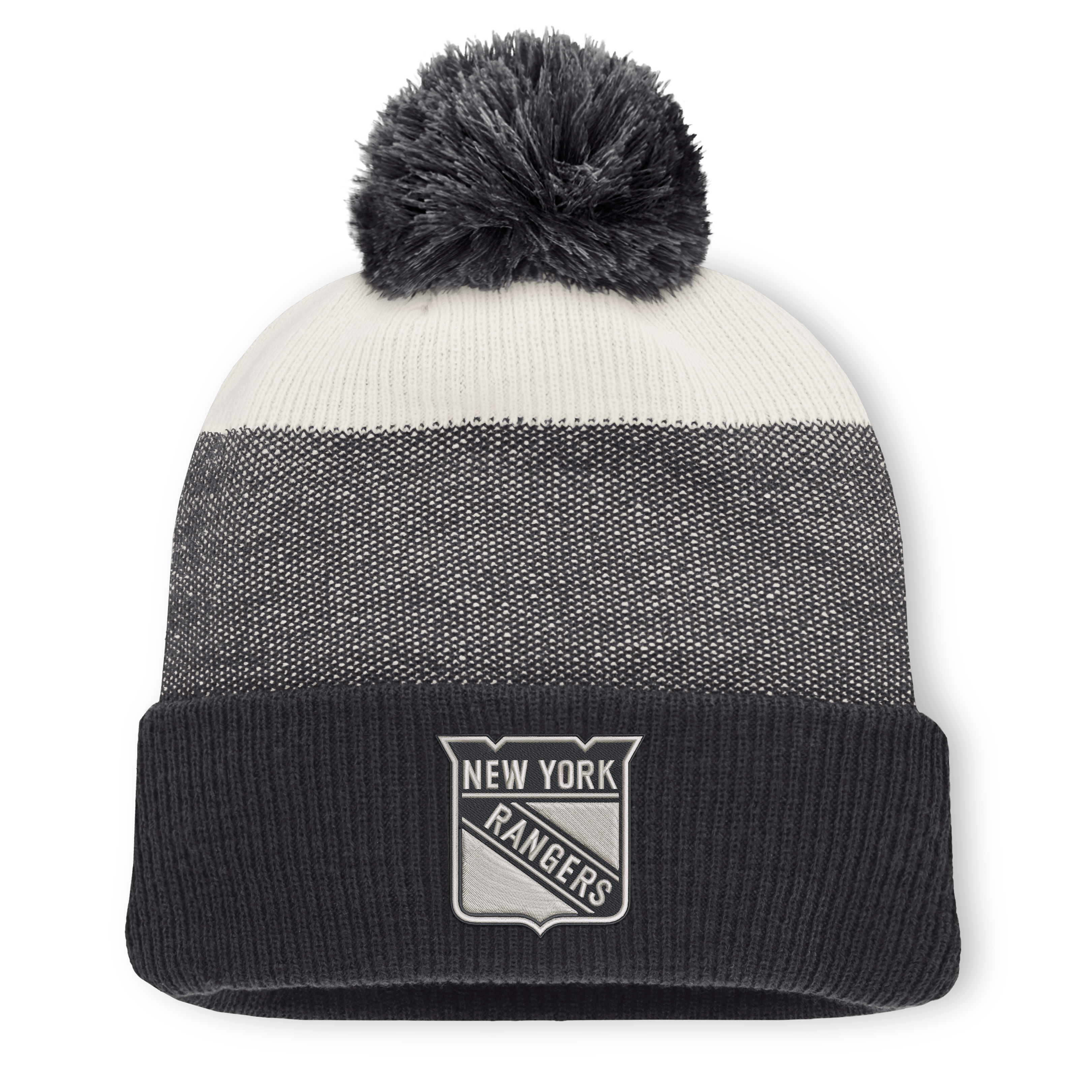 Men's Fanatics Black/Light Beige New York Rangers Monochrome Cuffed Knit Hat with Pom