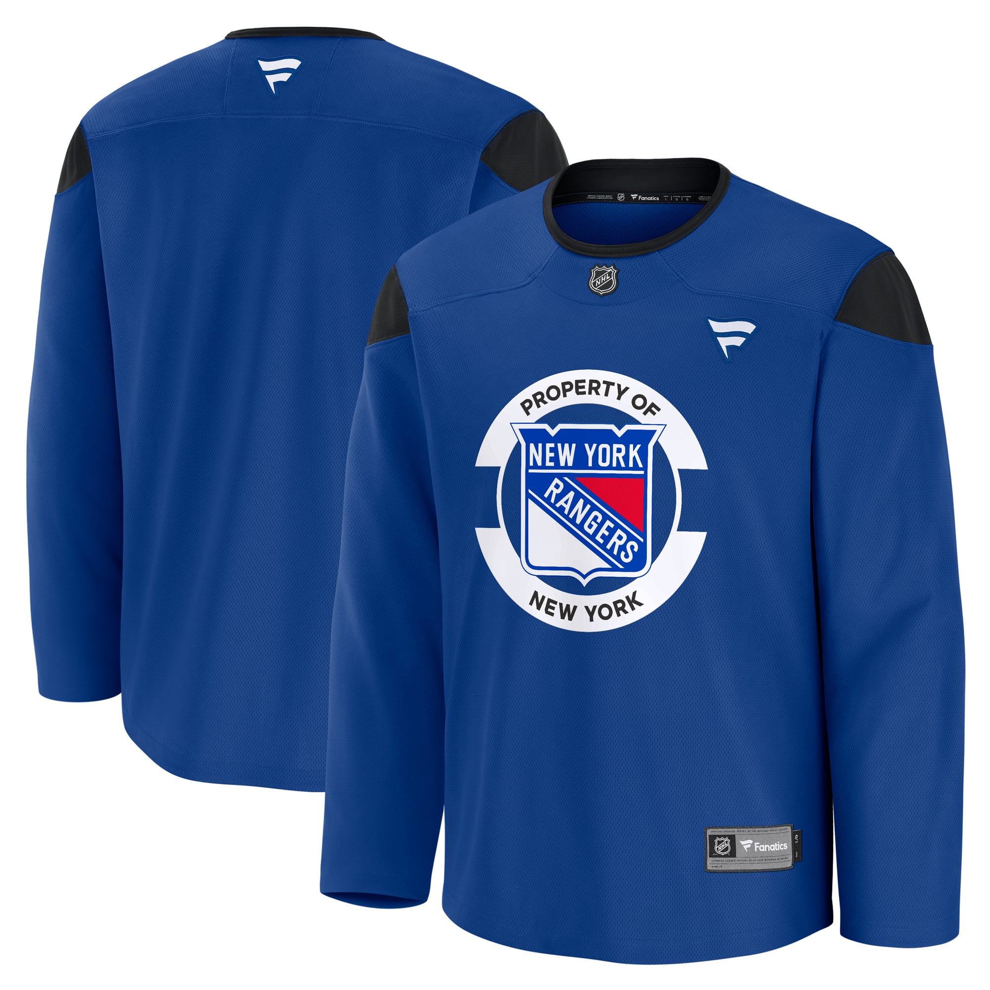 Maillot d'entraînement bleu des Rangers de New York pour homme (Fanatics)