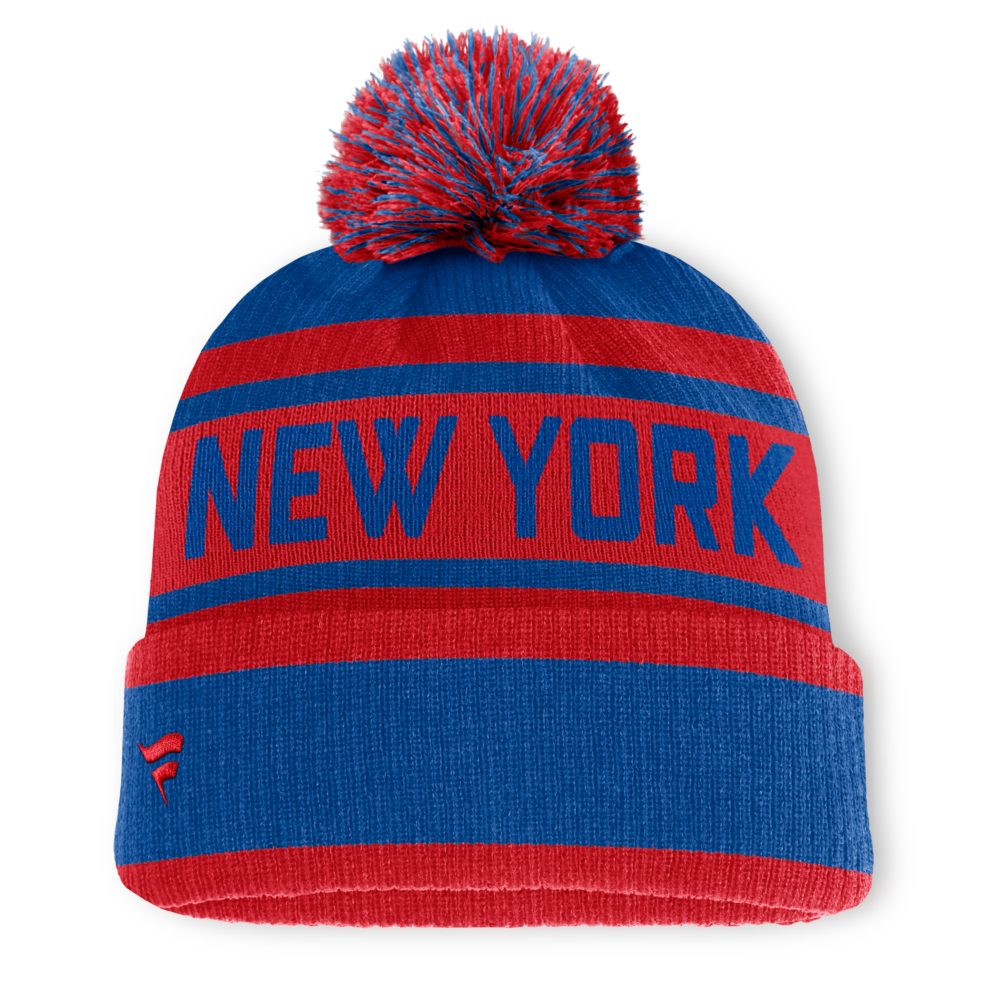 Bonnet à revers bleu/rouge New York Rangers Fundamental pour homme, avec pompon, de la marque Fanatics.