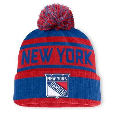 New York Rangers Fanatics Fundamental Cuffed Knit Hat with Pom - Blue/Red