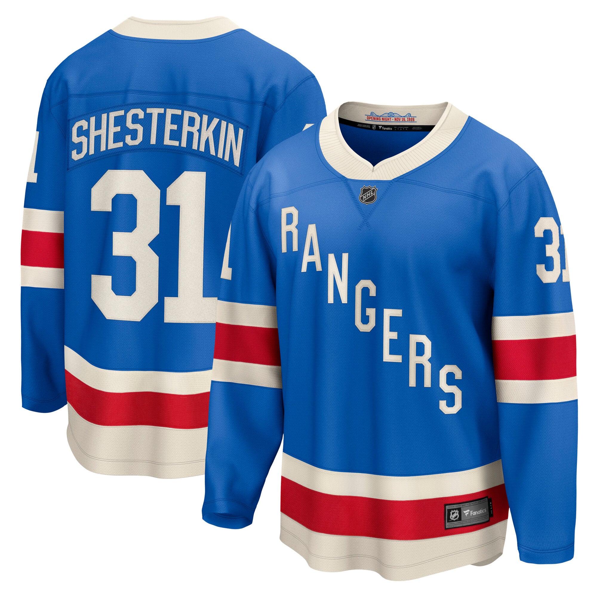 Maillot bleu Centennial Breakaway des Rangers de New York pour hommes Fanatics Igor Shesterkin