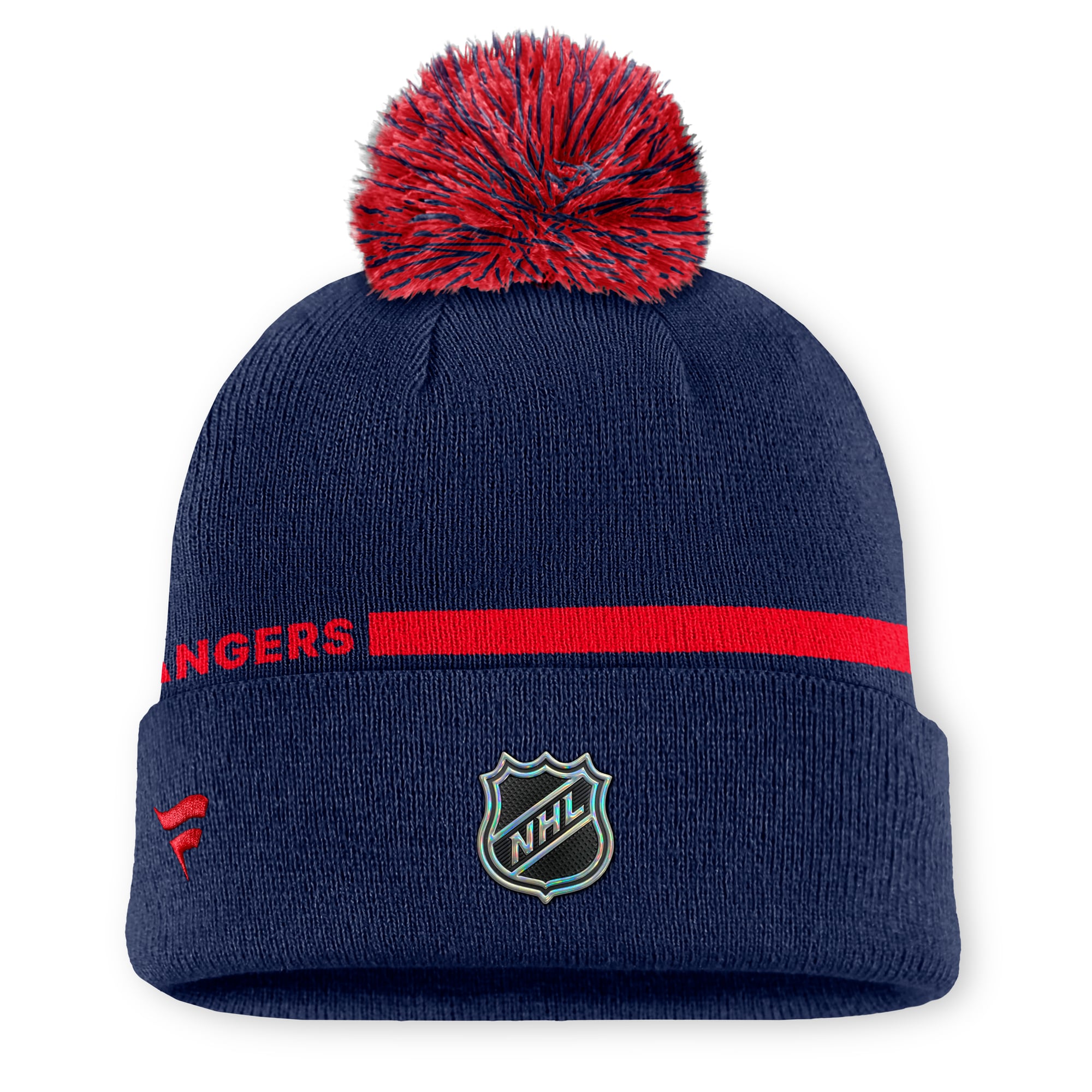 Bonnet à revers Fanatics Navy New York Rangers Authentic Pro Alternate pour homme avec pompon