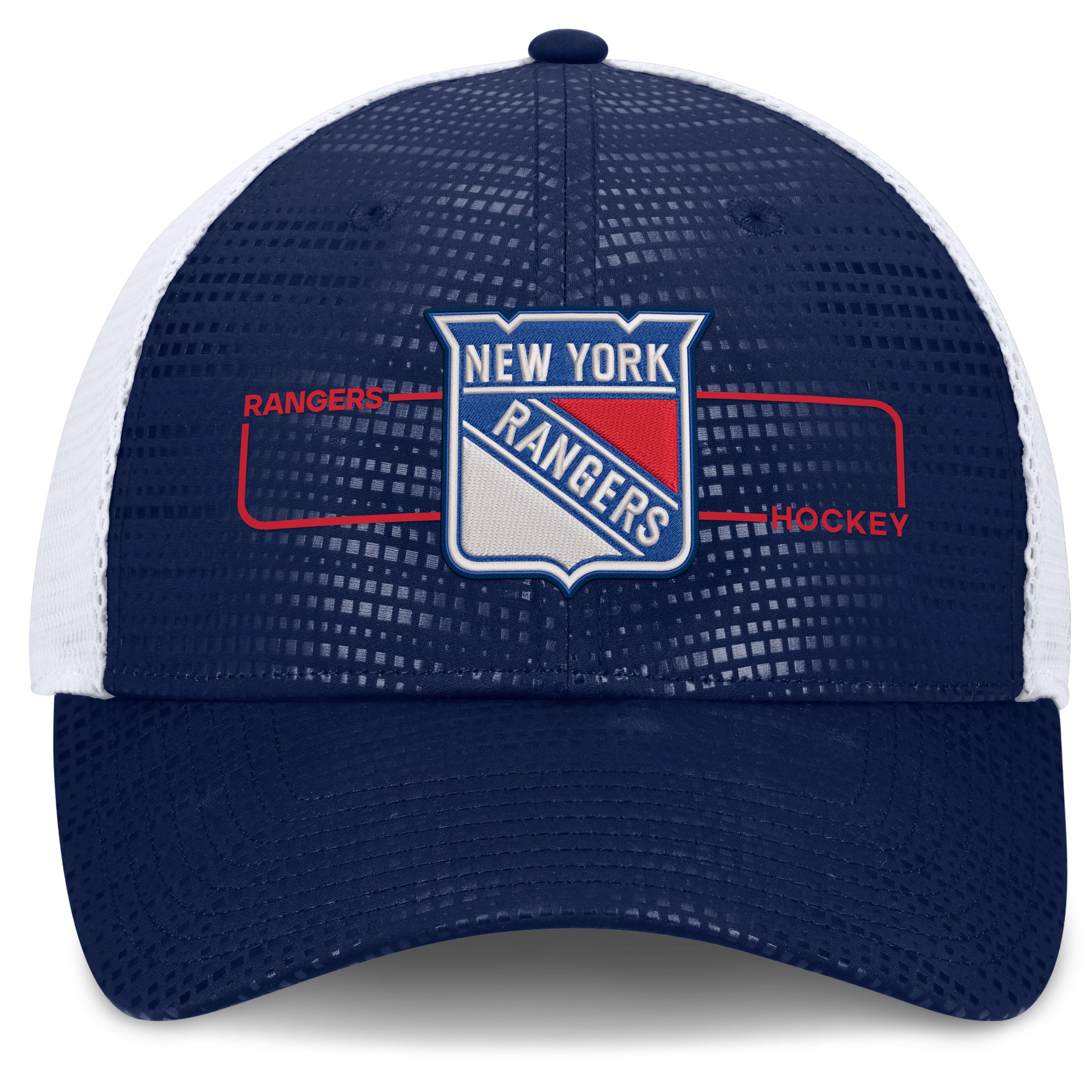 Men's Fanatics Navy New York Rangers Authentic Pro Rink Boxed Logo Trucker Hat