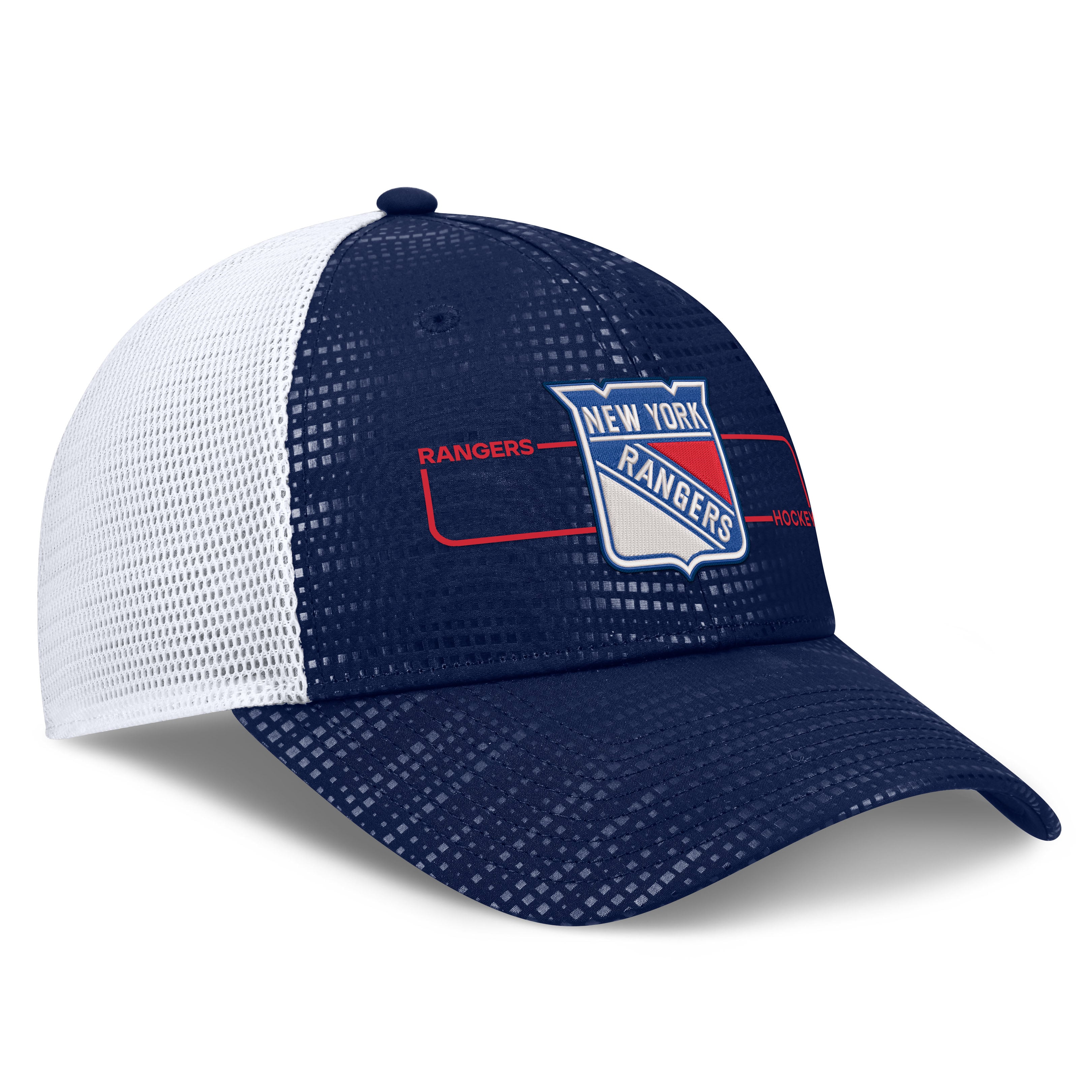 Men's Fanatics Navy New York Rangers Authentic Pro Rink Boxed Logo Trucker Hat