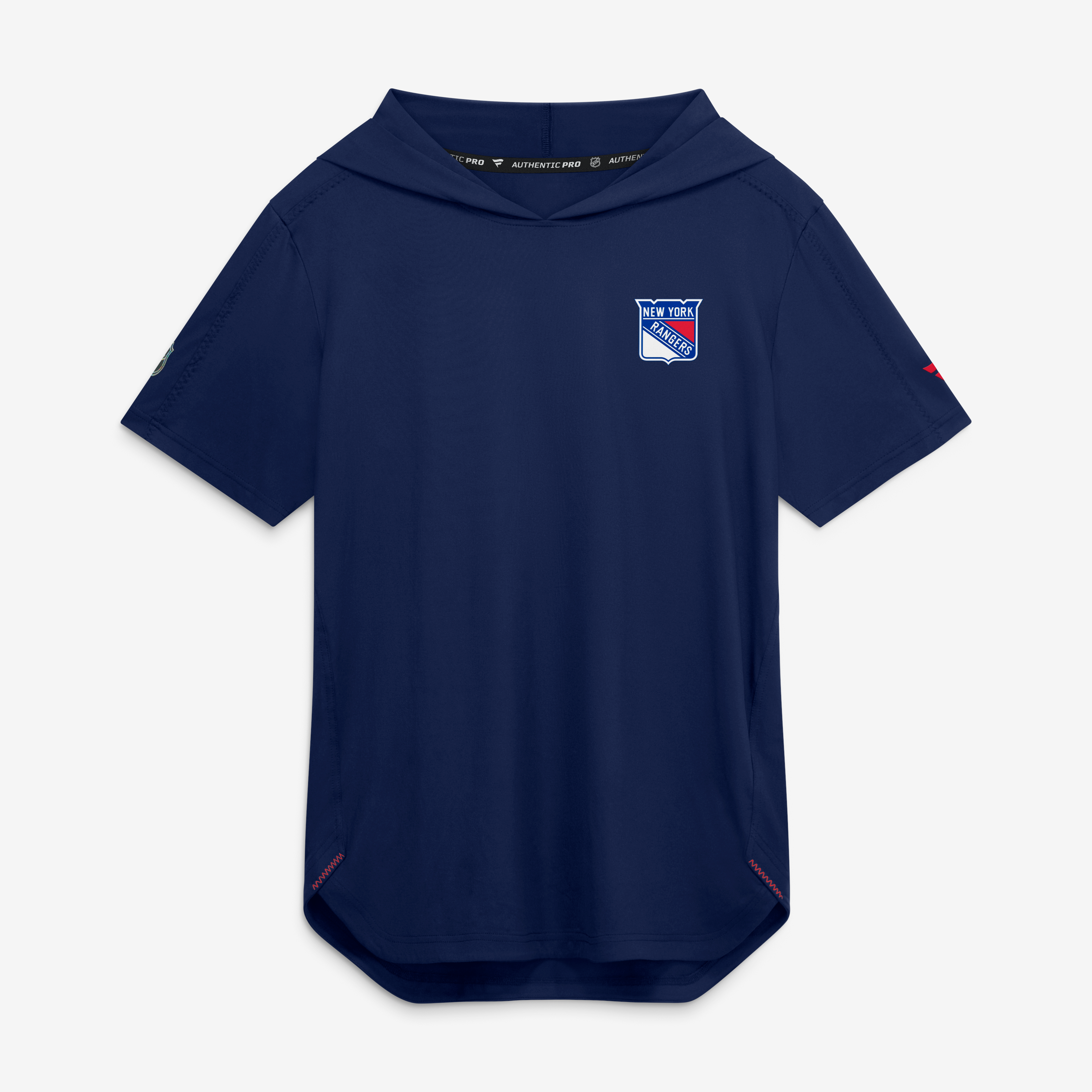Sweat à capuche manches courtes Fanatics bleu marine New York Rangers Authentic Pro Train pour homme