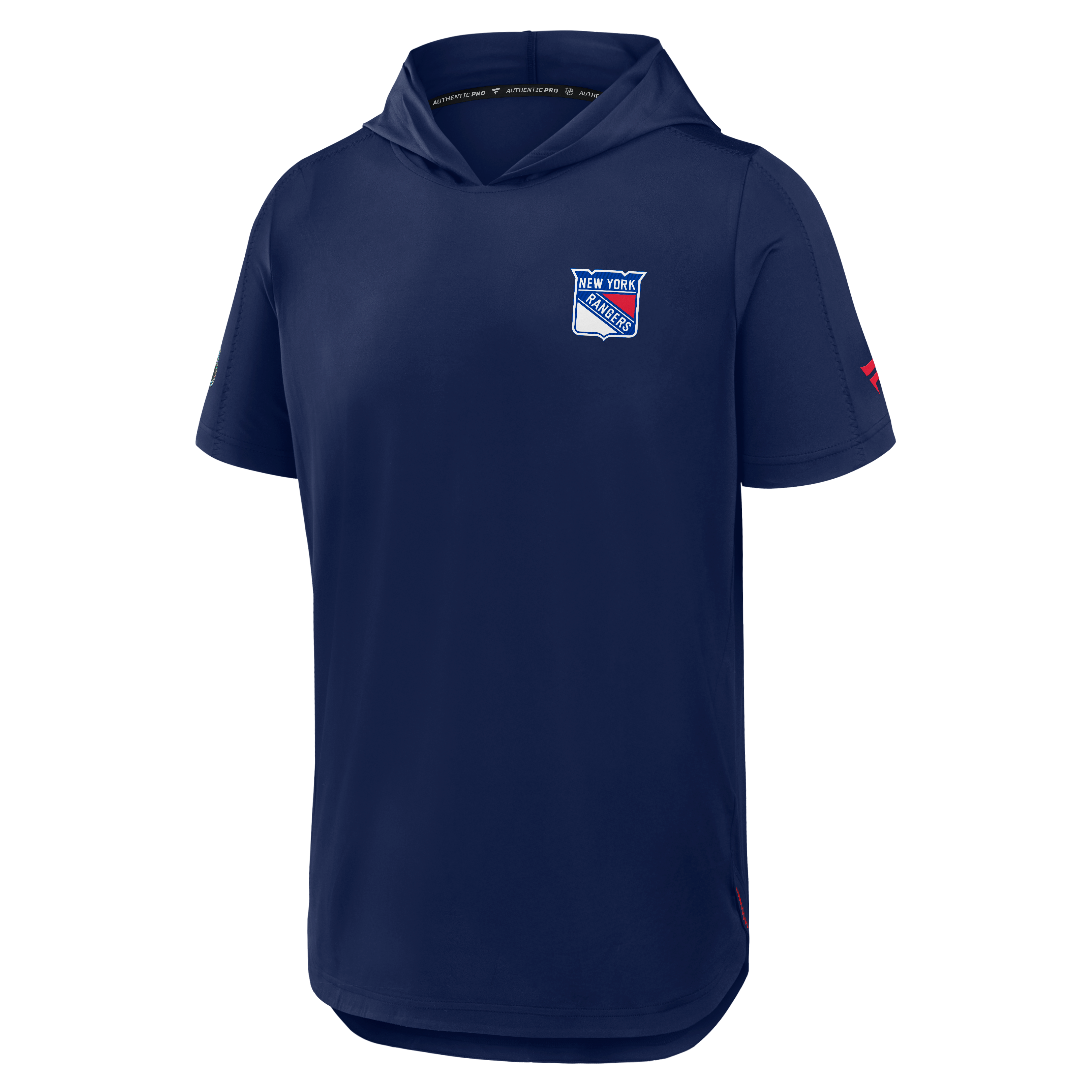Sweat à capuche manches courtes Fanatics bleu marine New York Rangers Authentic Pro Train pour homme