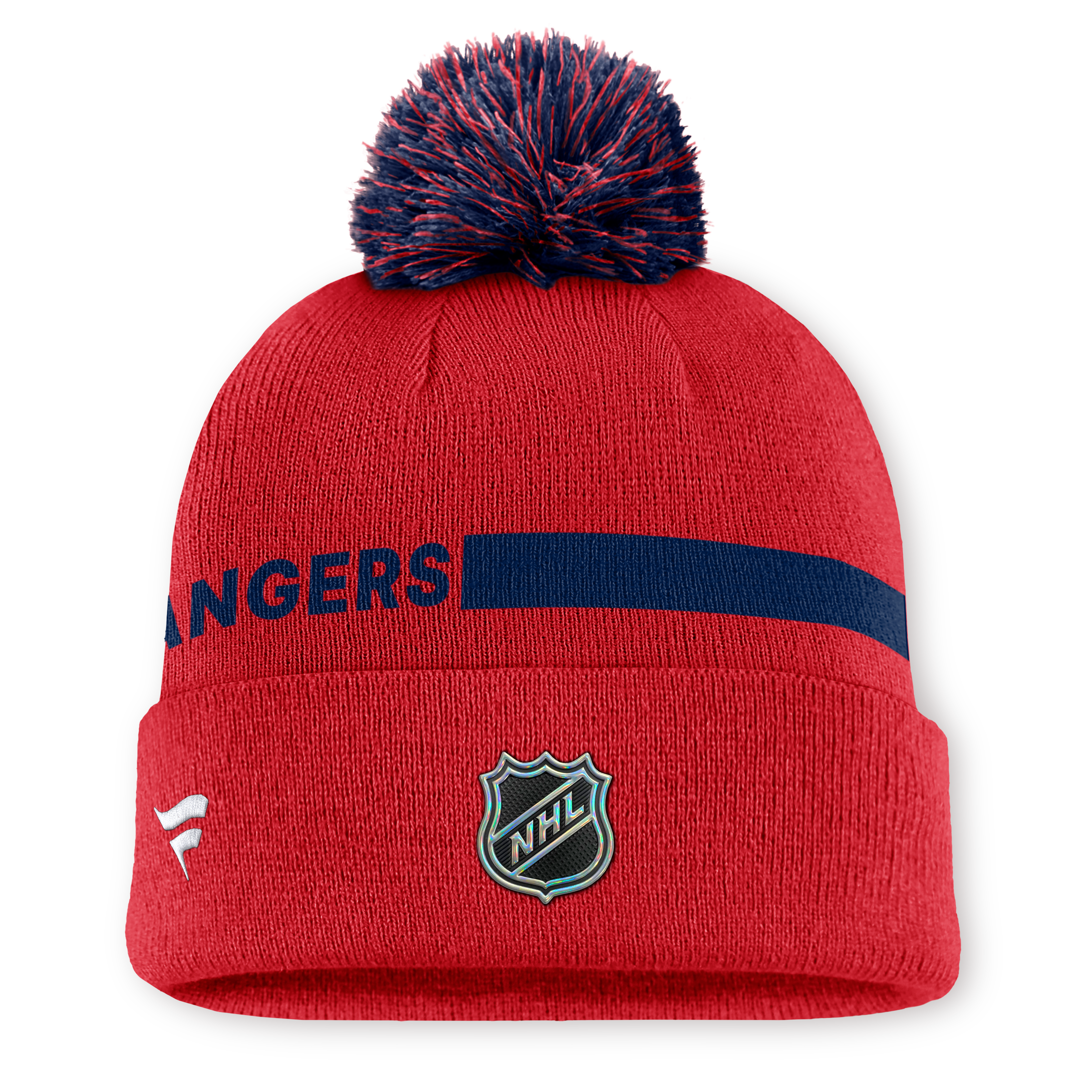 Bonnet à revers Fanatics rouge authentique New York Rangers Pro Rink pour homme avec pompon
