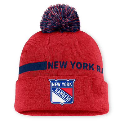 Bonnet à revers et pompon New York Rangers Fanatics Authentic Pro Rink - Rouge