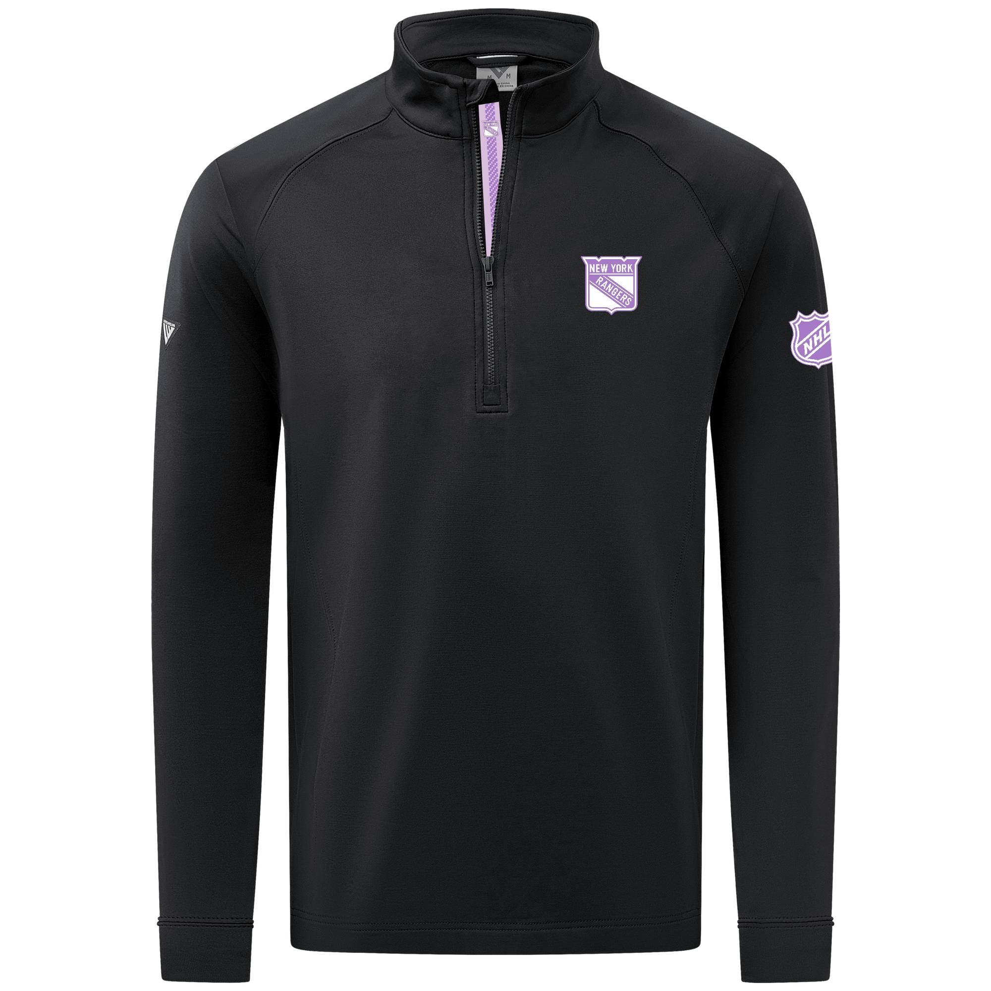 Pull utilitaire à col zippé Levelwear noir pour homme, New York Rangers Hockey Fights Cancer