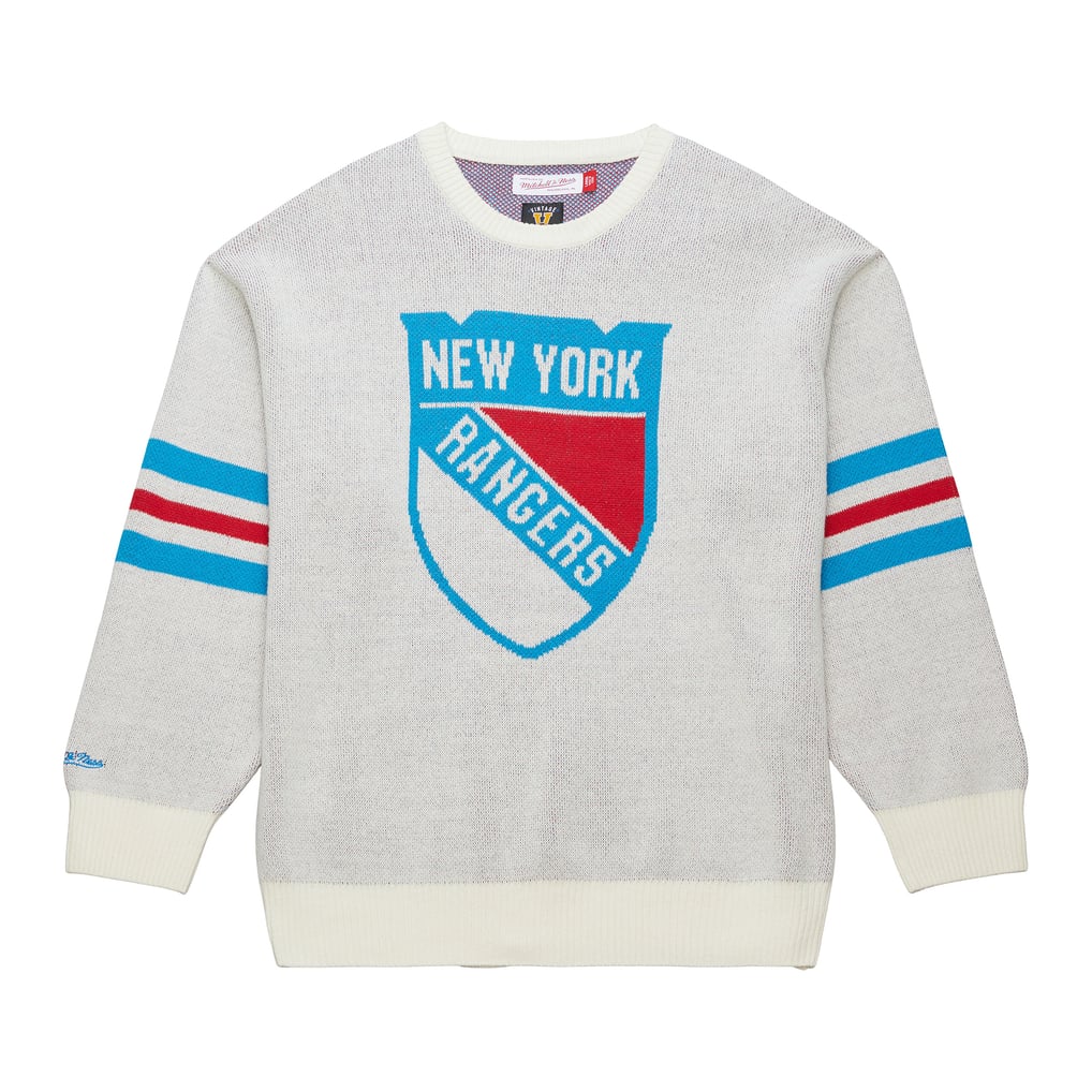 Pull rétro Mitchell & Ness pour homme des Rangers de New York, crème, avec logo du centenaire