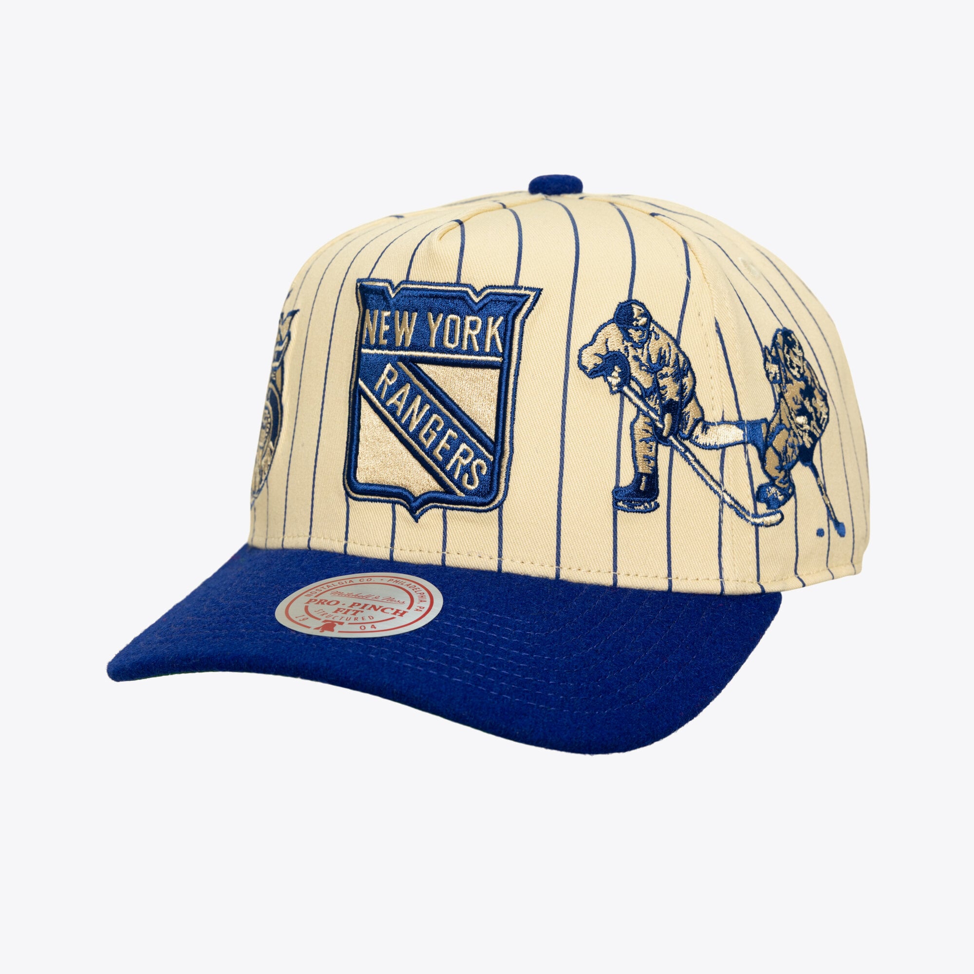 Men's Mitchell & Ness Cream New York Rangers Retro Roots Vintage Stripe Pro Snapback Hat