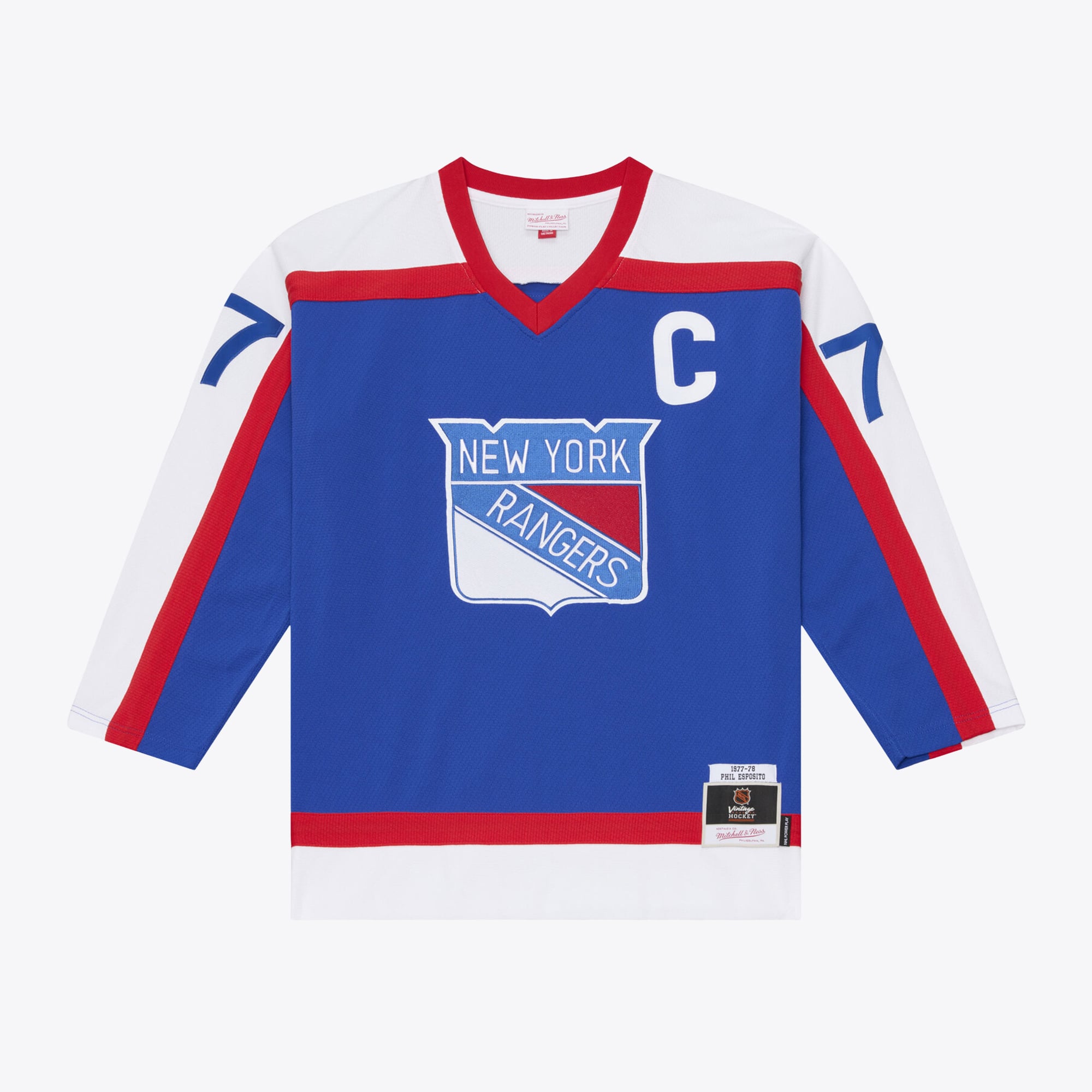 Maillot de jeu puissance Mitchell & Ness Phil Esposito bleu des Rangers New York 1977/78 pour homme