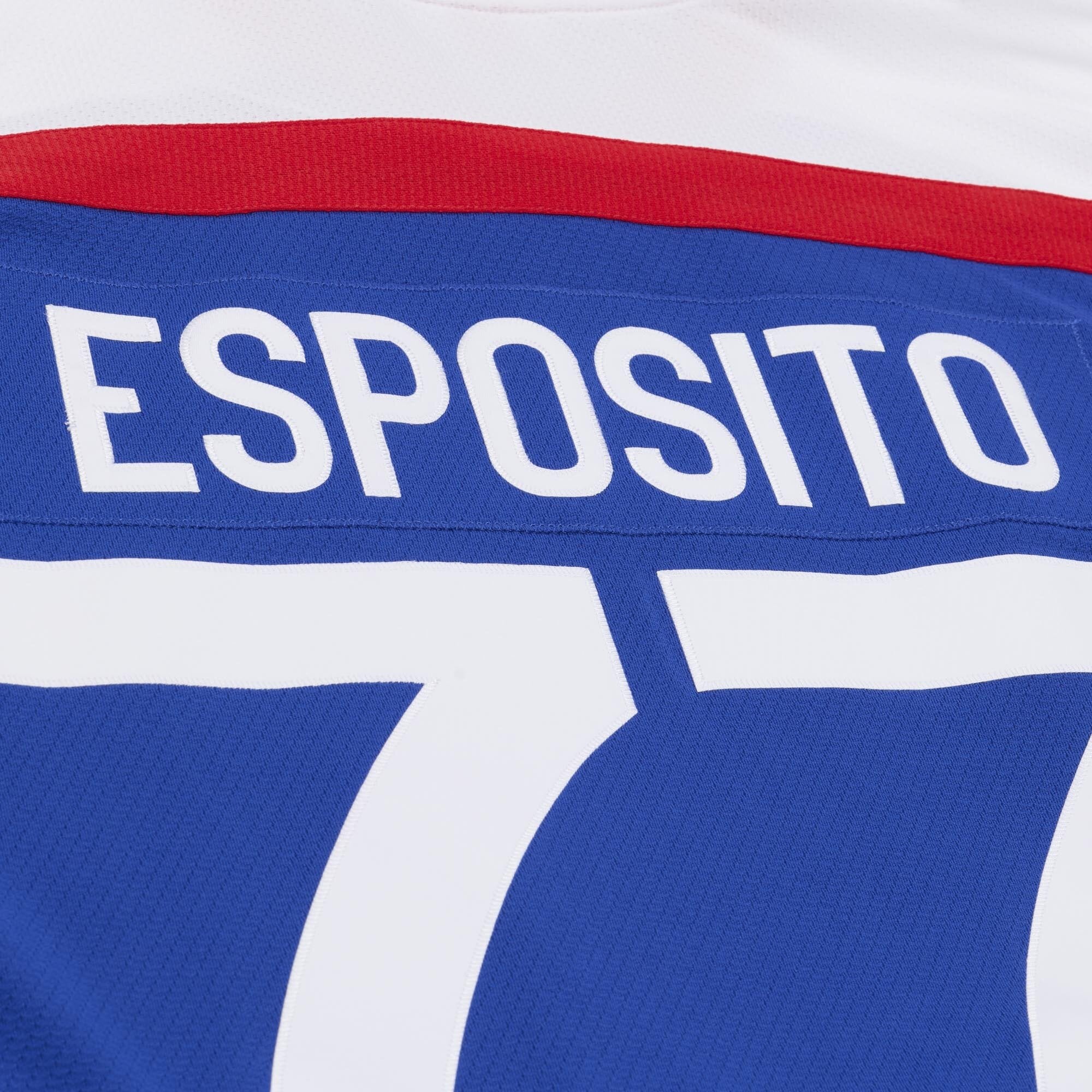Maillot de jeu puissance Mitchell & Ness Phil Esposito bleu des Rangers New York 1977/78 pour homme