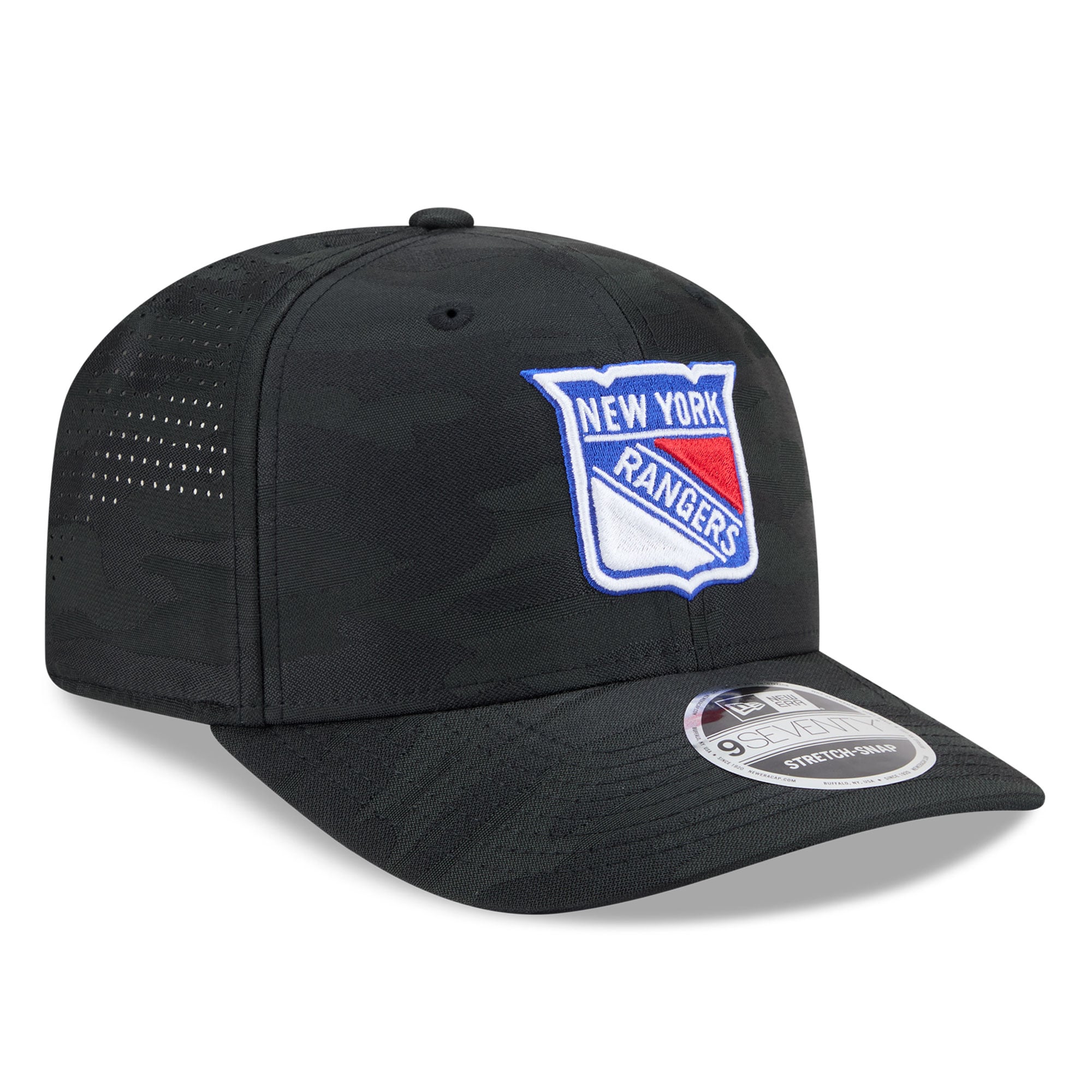 Casquette ajustable perforée New Era 9SEVENTY camouflage New York Rangers noire pour homme